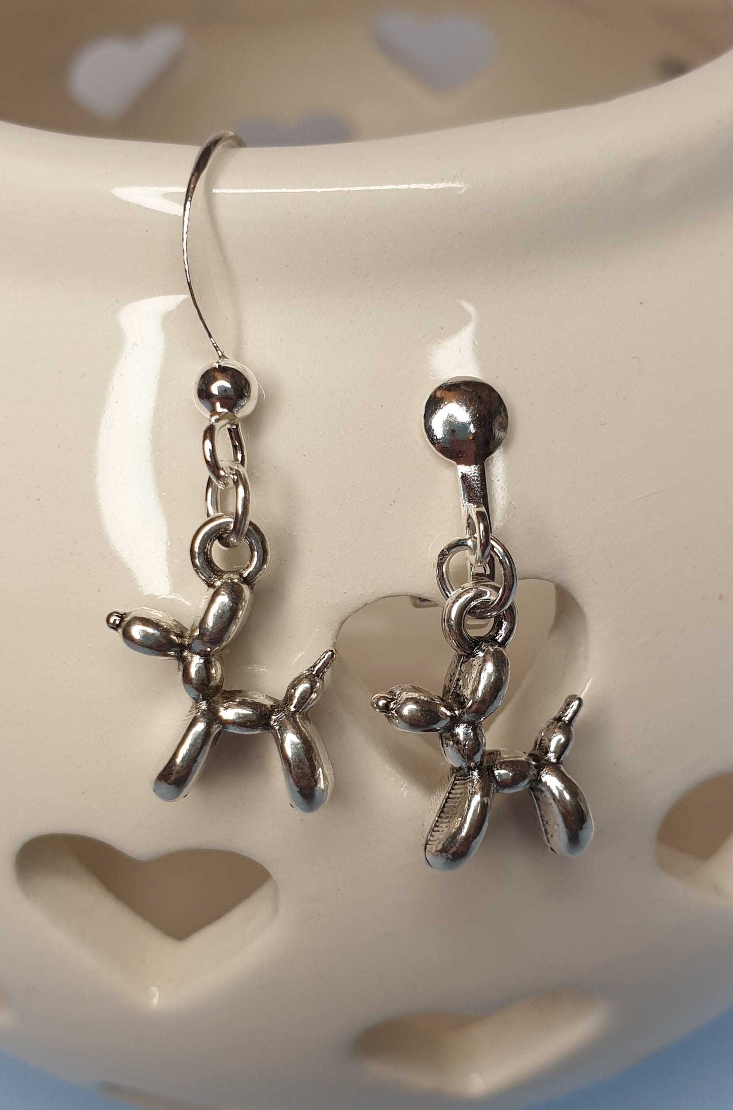 Balloon Animal Dog Earrings.  Nickel Free Wires or Clip Ons