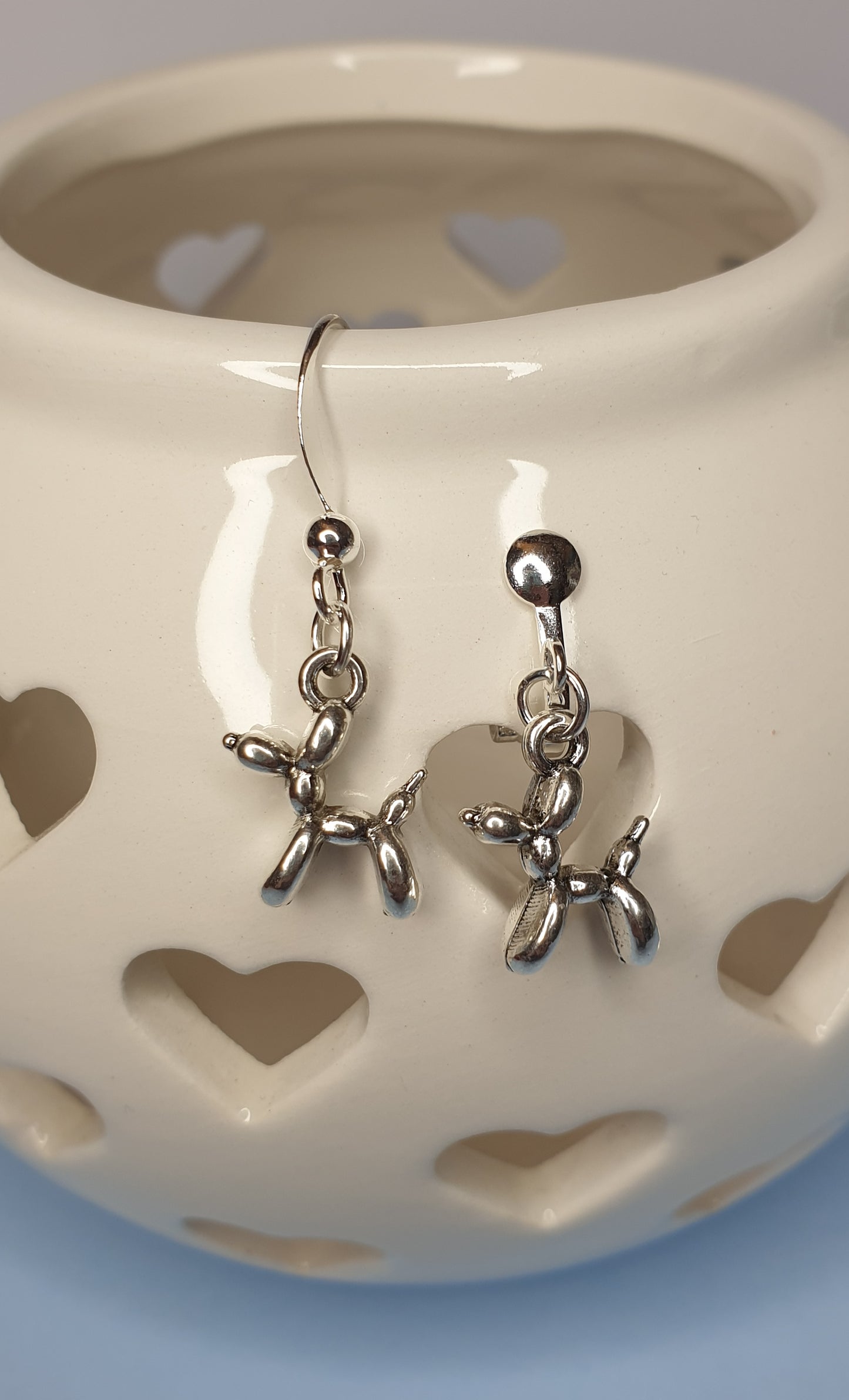 Balloon Animal Dog Earrings.  Nickel Free Wires or Clip Ons