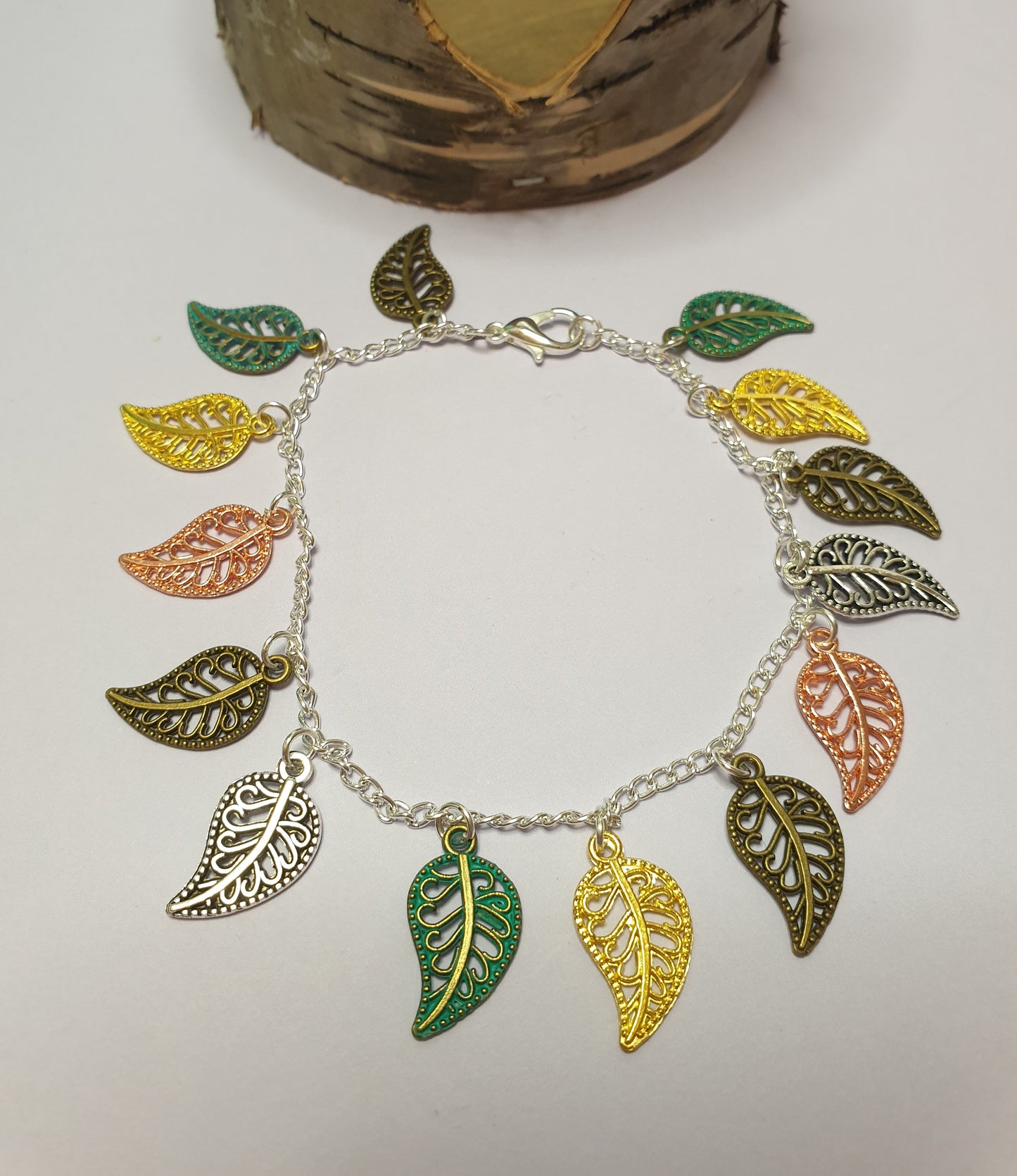 Multitone Leaf Charm Bracelet