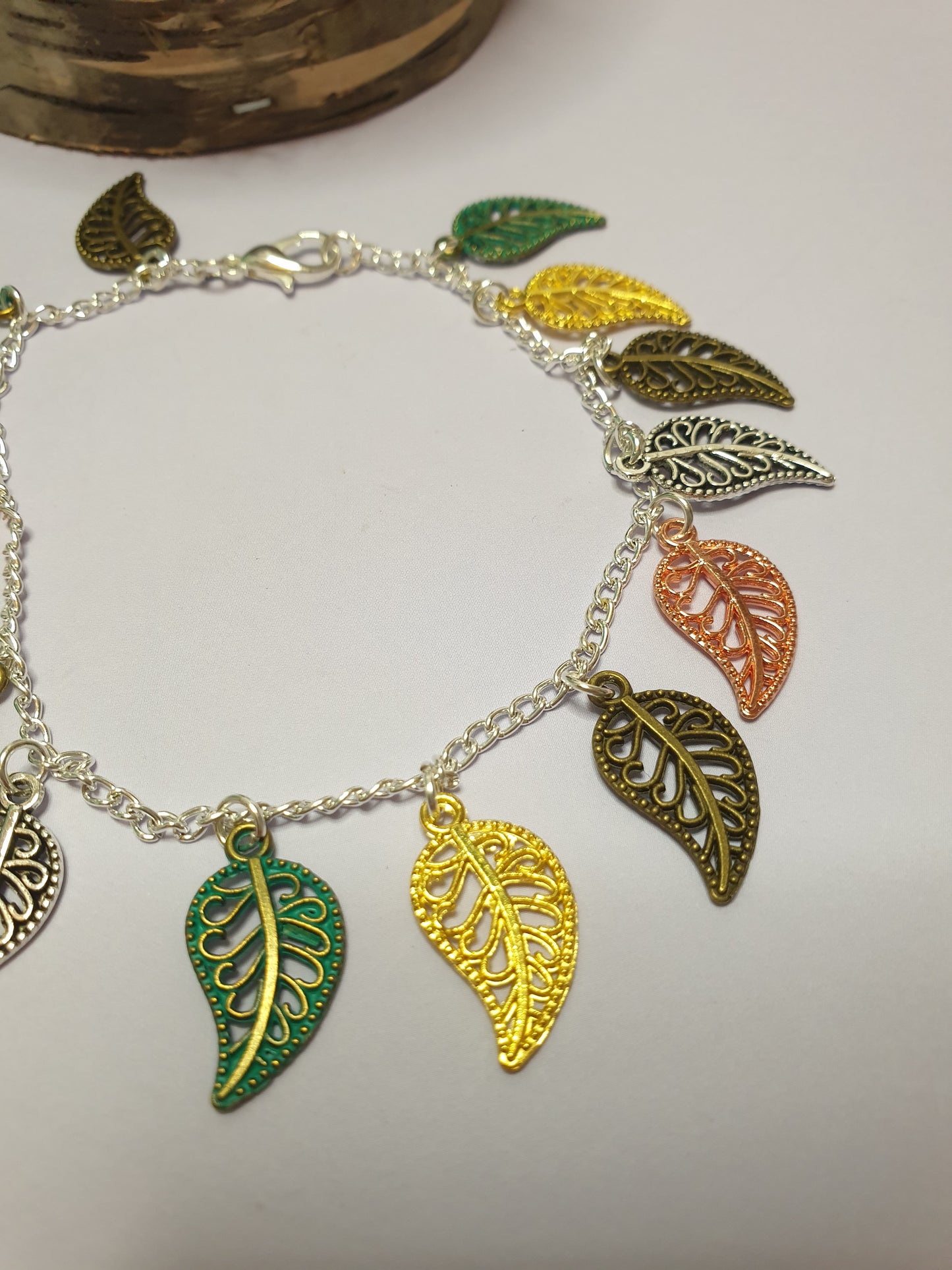 Multitone Leaf Charm Bracelet