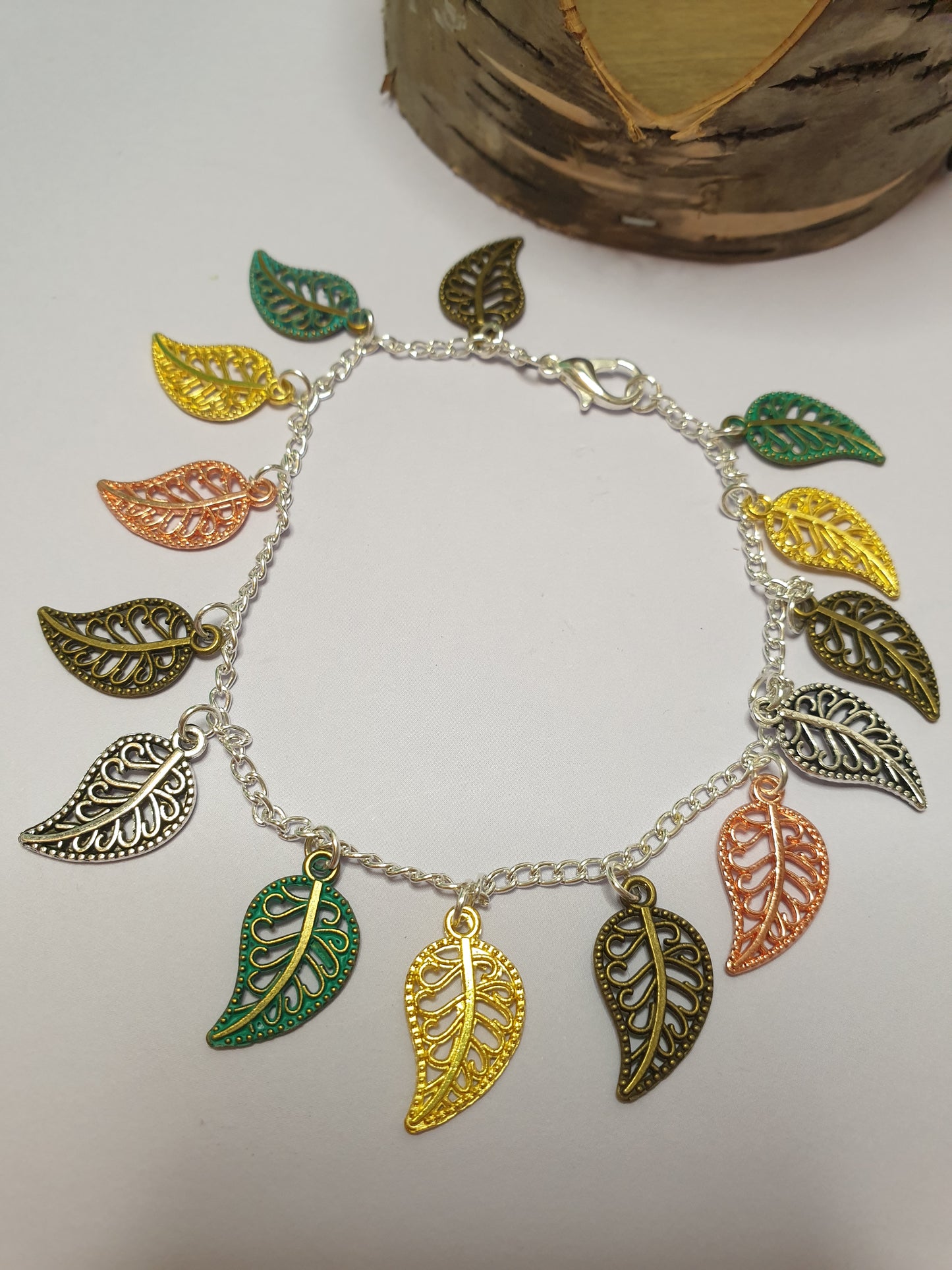 Multitone Leaf Charm Bracelet