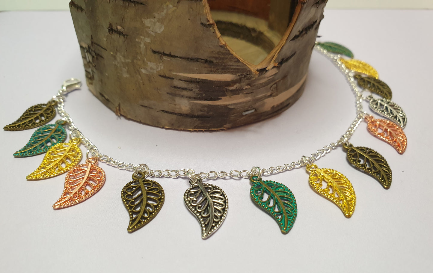 Multitone Leaf Charm Bracelet