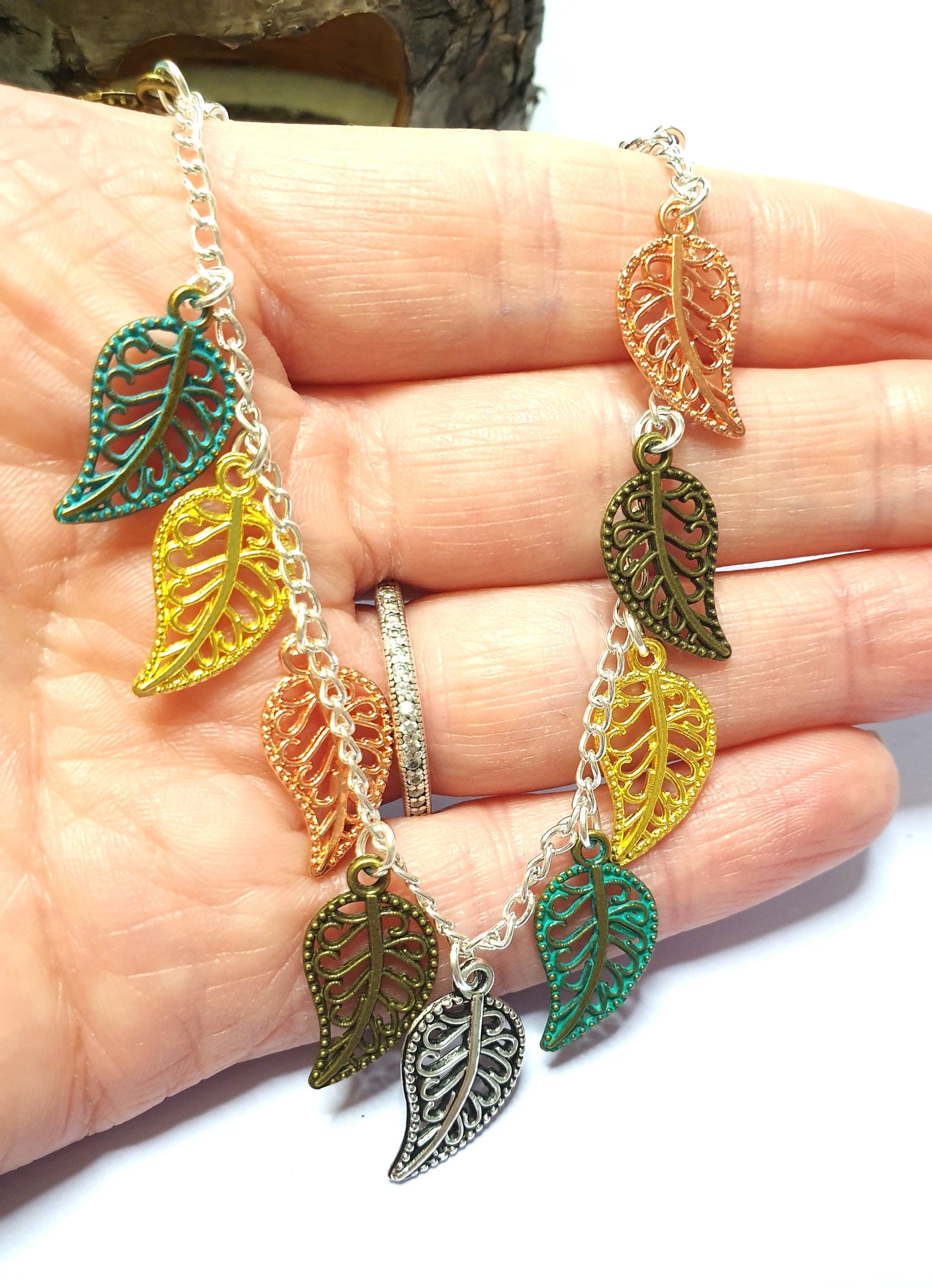 Multitone Leaf Charm Bracelet