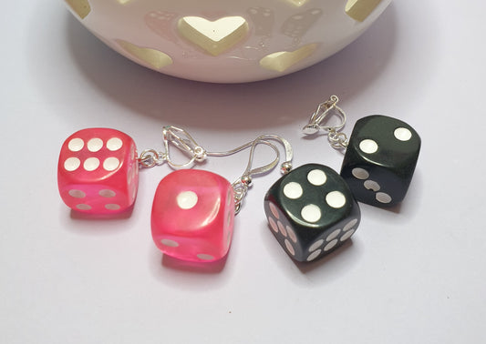 Quirky Dice Earrings. Statement Earrings with Nickel Free Wires or Clip On