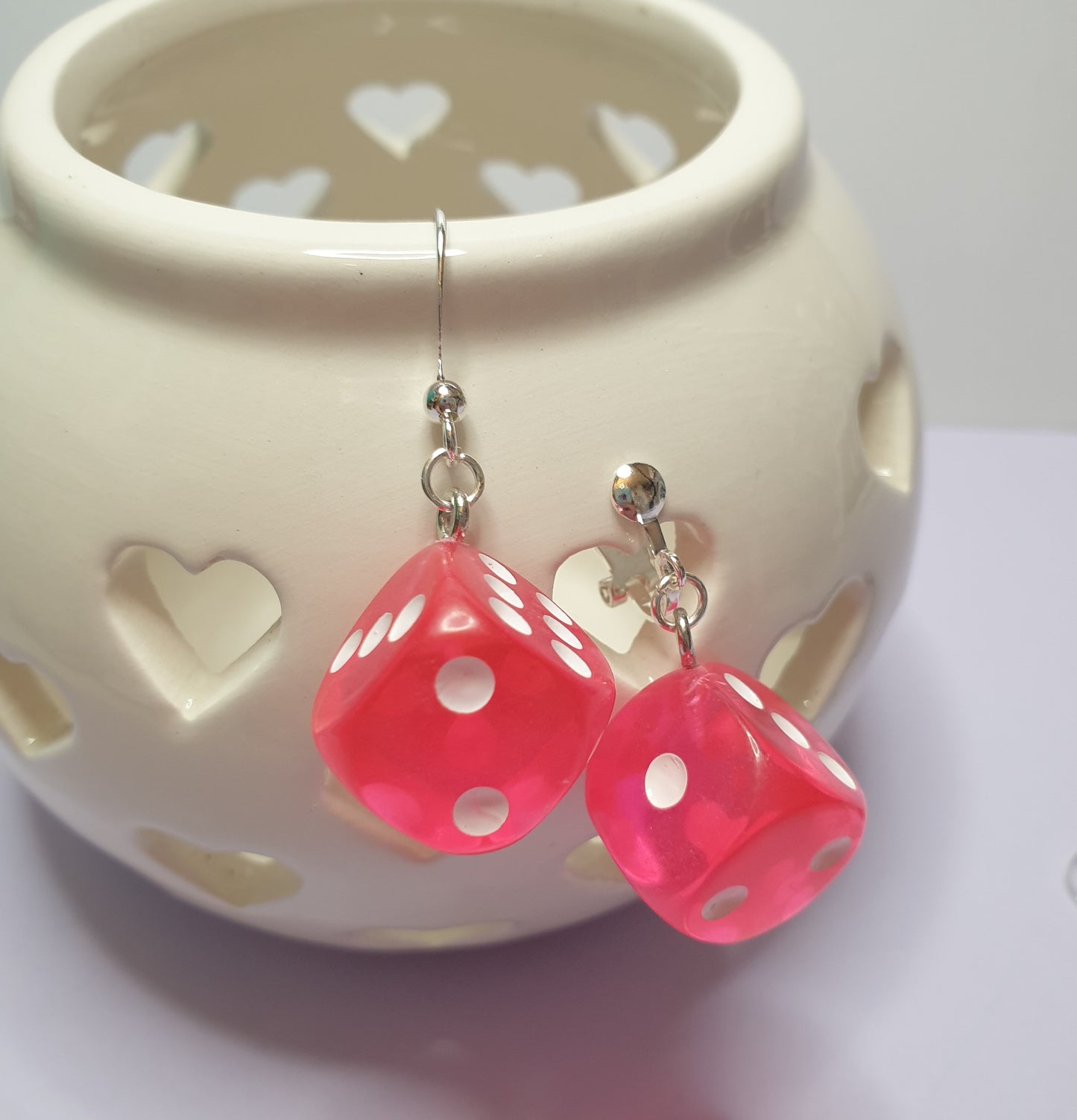 Quirky Dice Earrings. Statement Earrings with Nickel Free Wires or Clip On