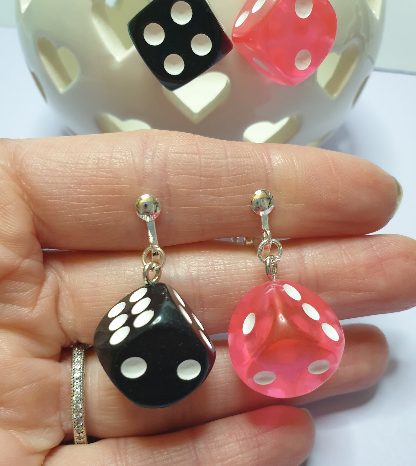 Quirky Dice Earrings. Statement Earrings with Nickel Free Wires or Clip On