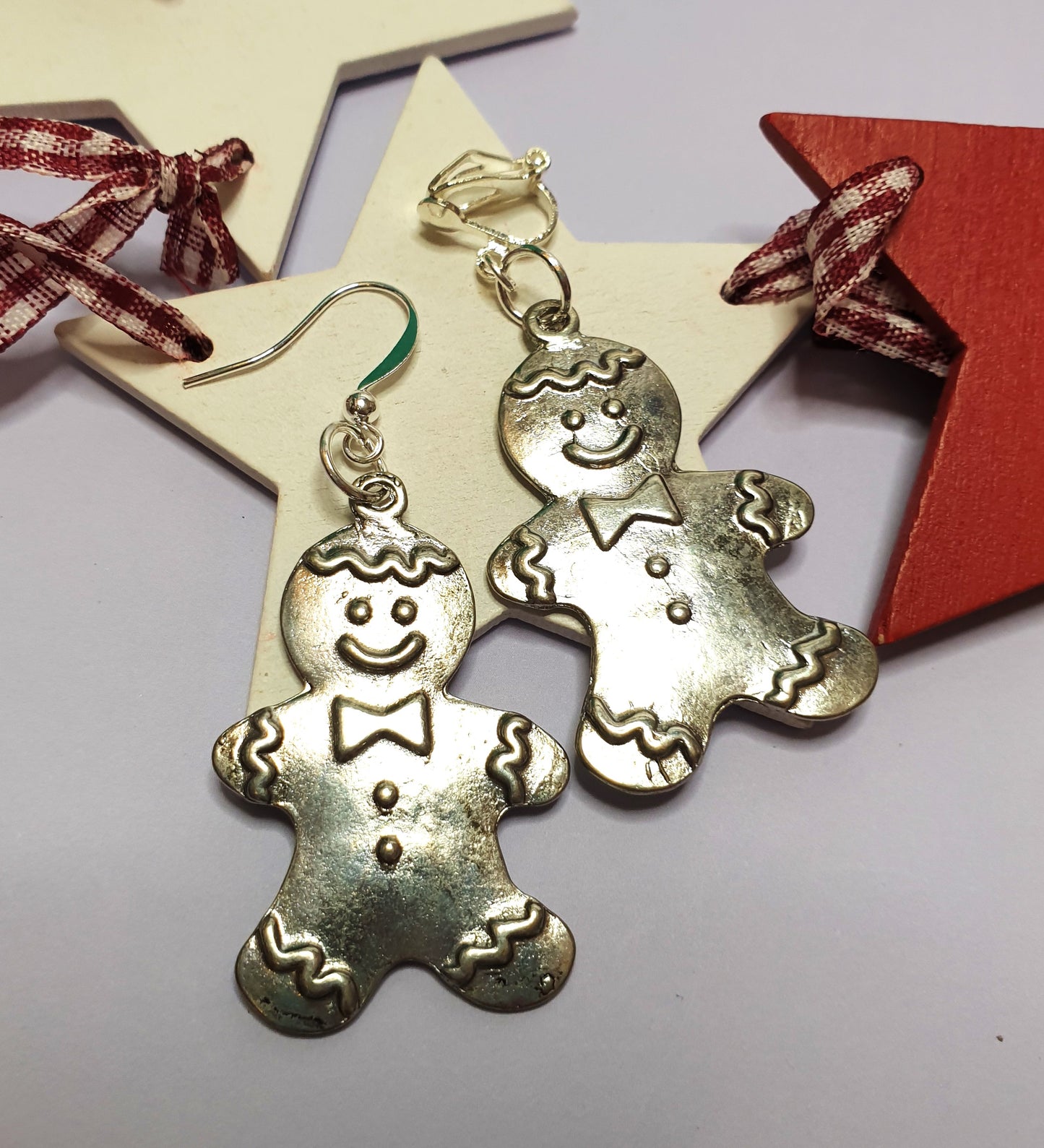 Silver Tone Gingerbread Man Necklace and Earrings. Nickel Free Wires or Clip Ons