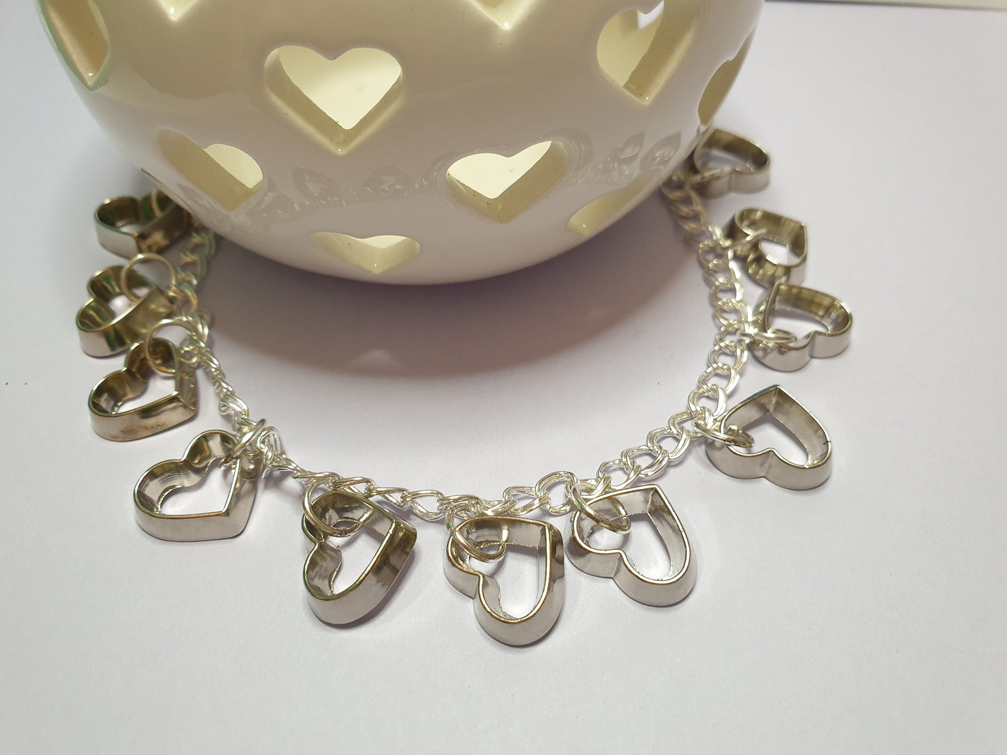 Silver Tone Heart Charm Bracelet. A Unique One-Off