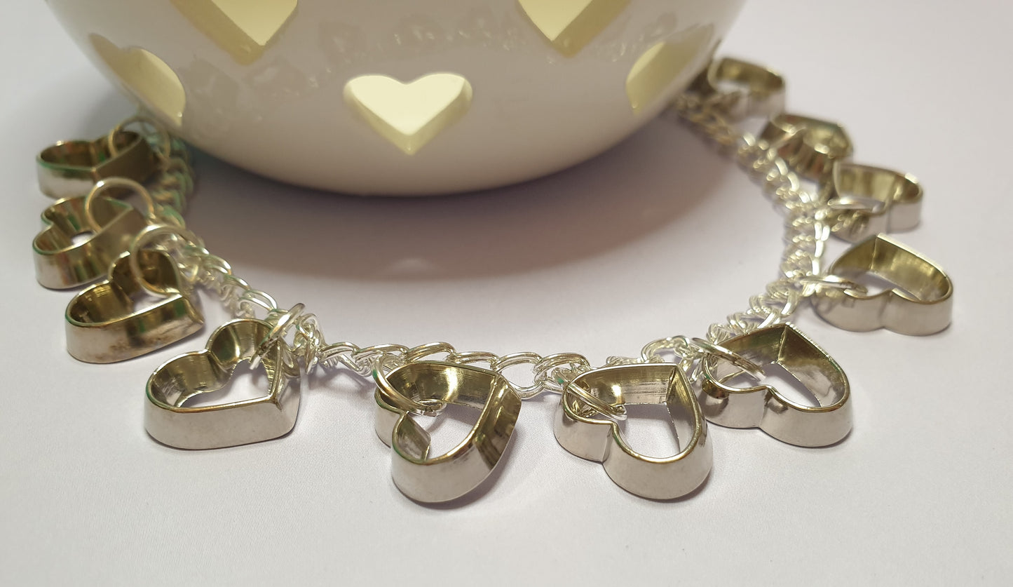 Silver Tone Heart Charm Bracelet. A Unique One-Off