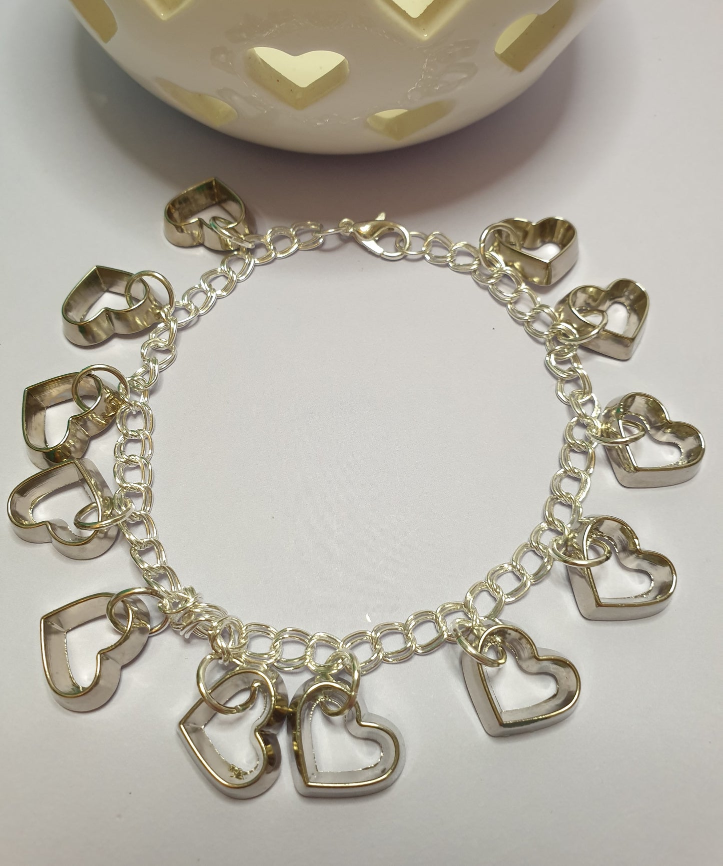 Silver Tone Heart Charm Bracelet. A Unique One-Off