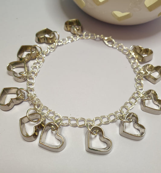 Silver Tone Heart Charm Bracelet. A Unique One-Off