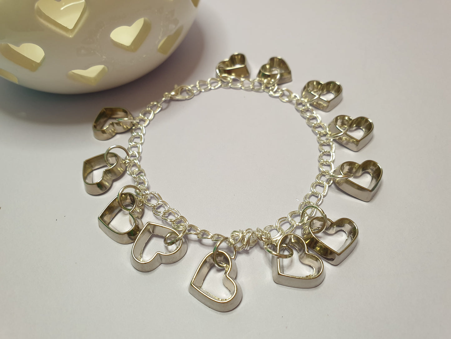 Silver Tone Heart Charm Bracelet. A Unique One-Off