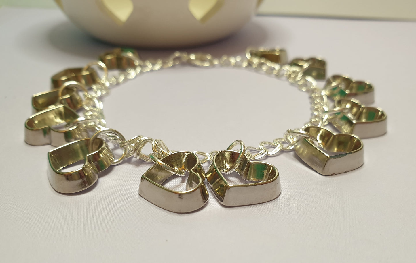 Silver Tone Heart Charm Bracelet. A Unique One-Off