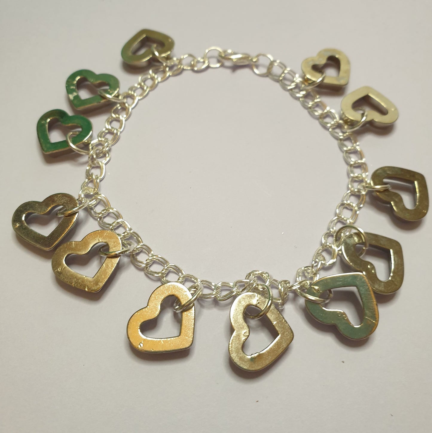 Silver Tone Heart Charm Bracelet. A Unique One-Off