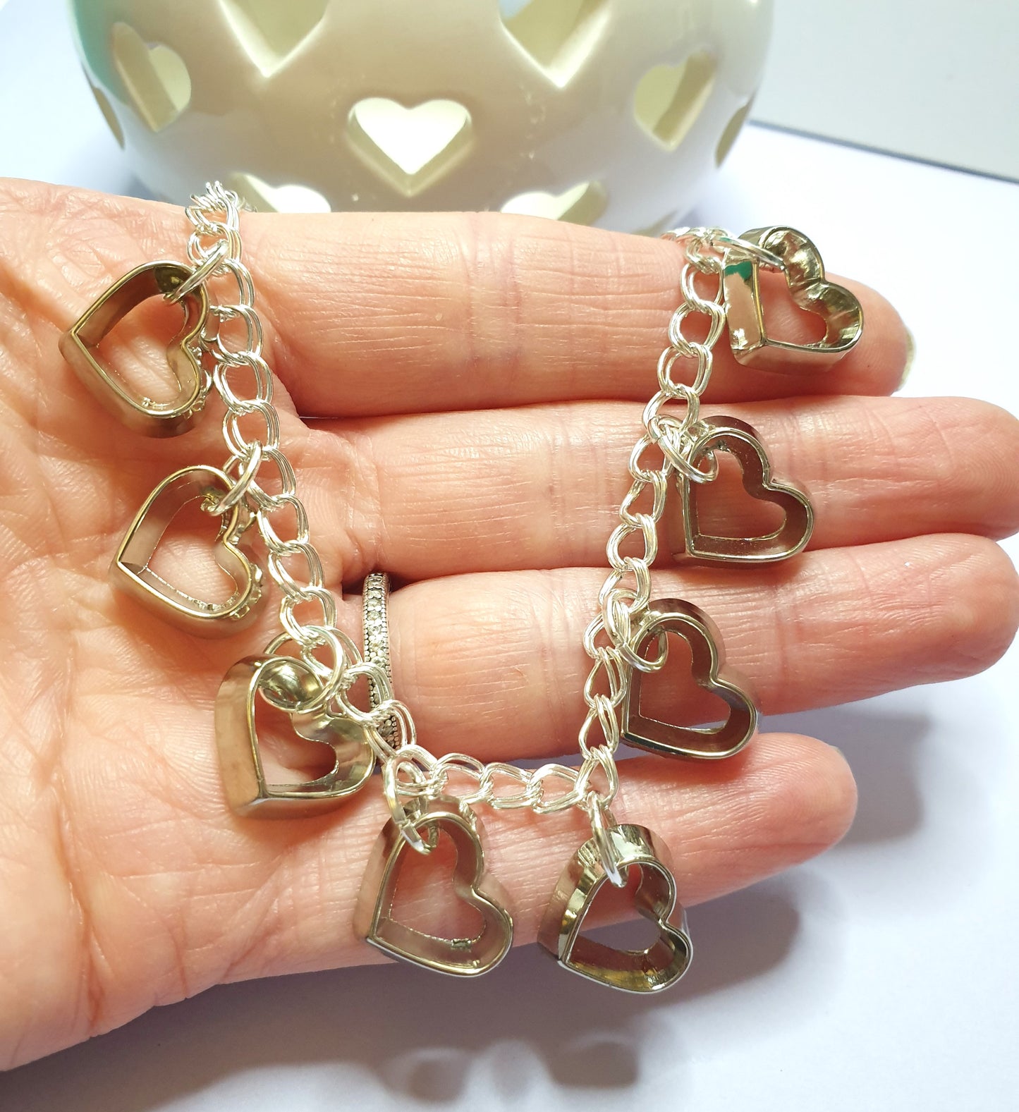 Silver Tone Heart Charm Bracelet. A Unique One-Off