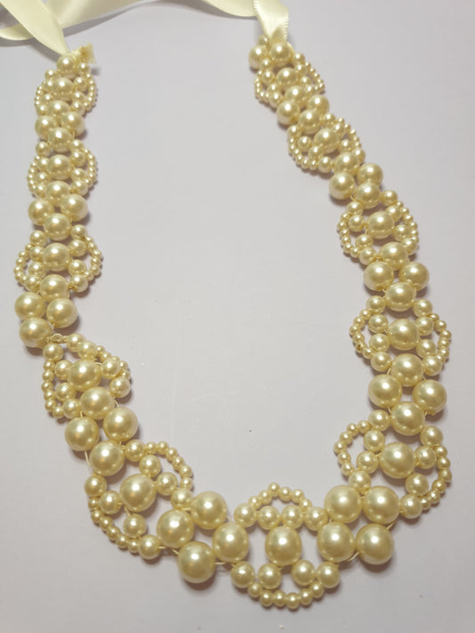 Beautiful Faux Pearl Ribbon Necklace. Upcycled, Recycled, Unique Necklace