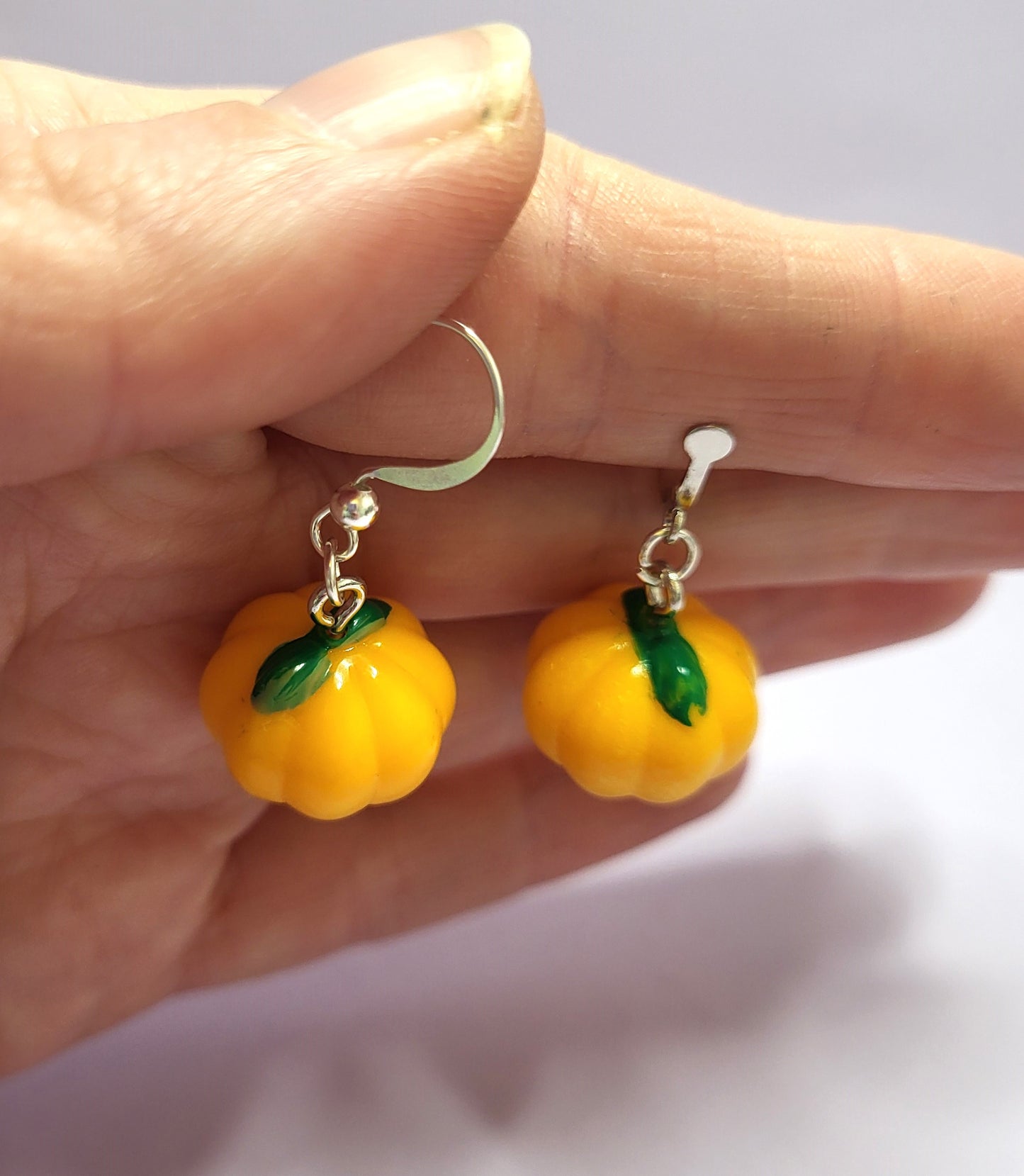 3D Pumpkin Earrings. Halloween Jewellery. Nickel Free Wires or Clip On.