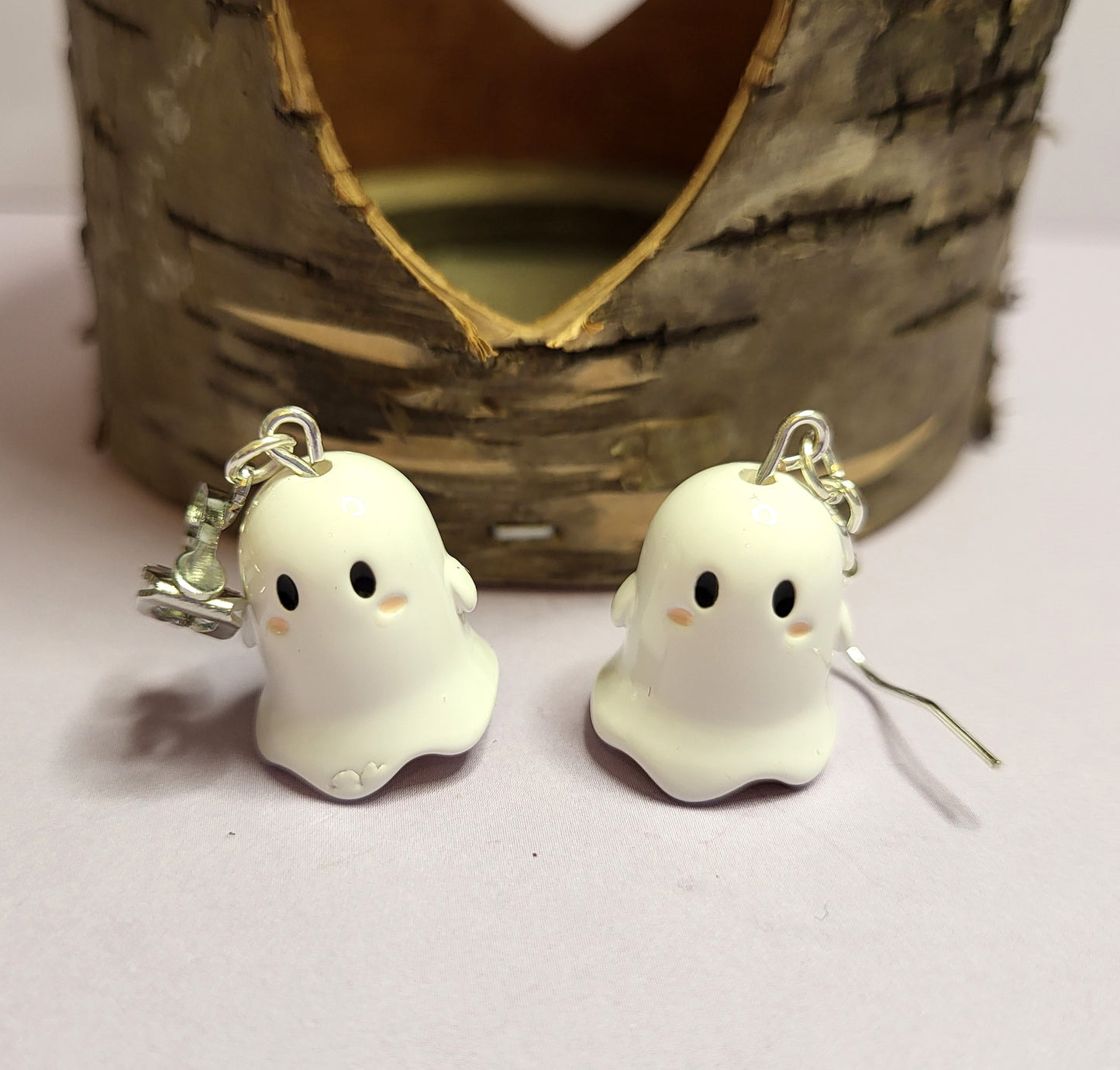 Cute 3D Ghost Earrings.  Halloween Earrings. Nickel Free Wires or Clip On