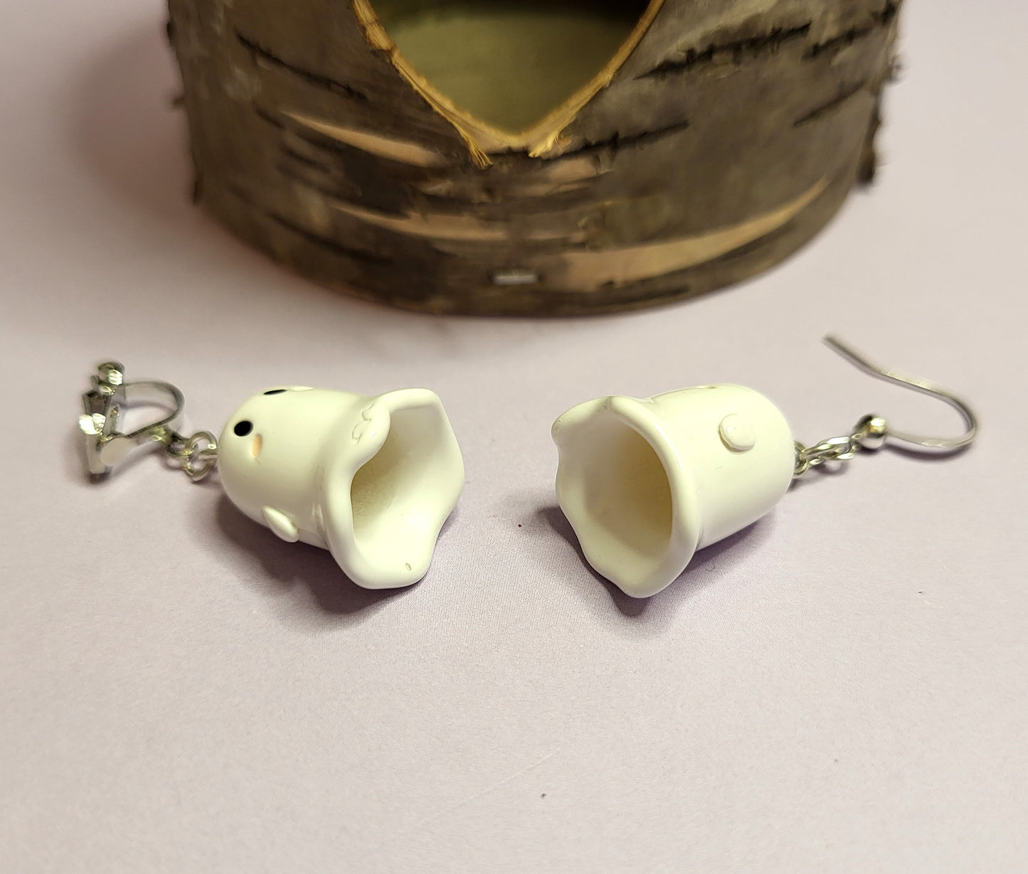 Cute 3D Ghost Earrings.  Halloween Earrings. Nickel Free Wires or Clip On