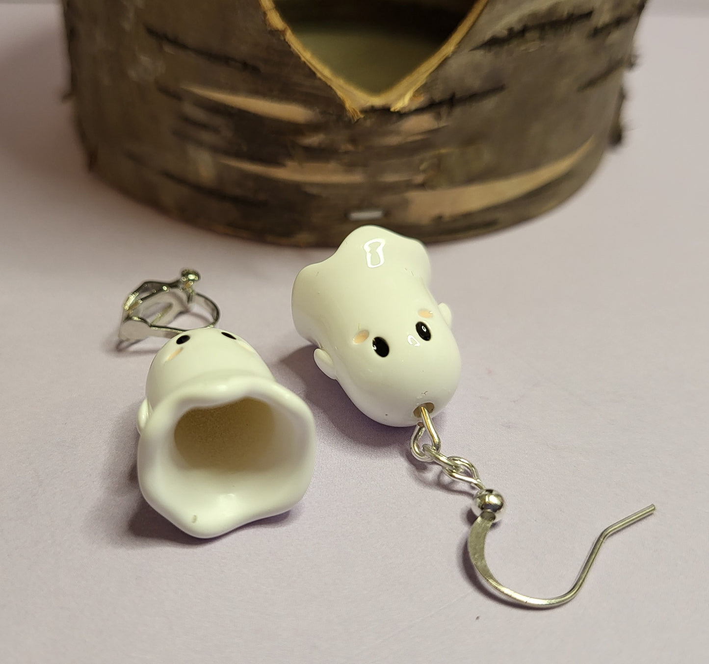 Cute 3D Ghost Earrings.  Halloween Earrings. Nickel Free Wires or Clip On