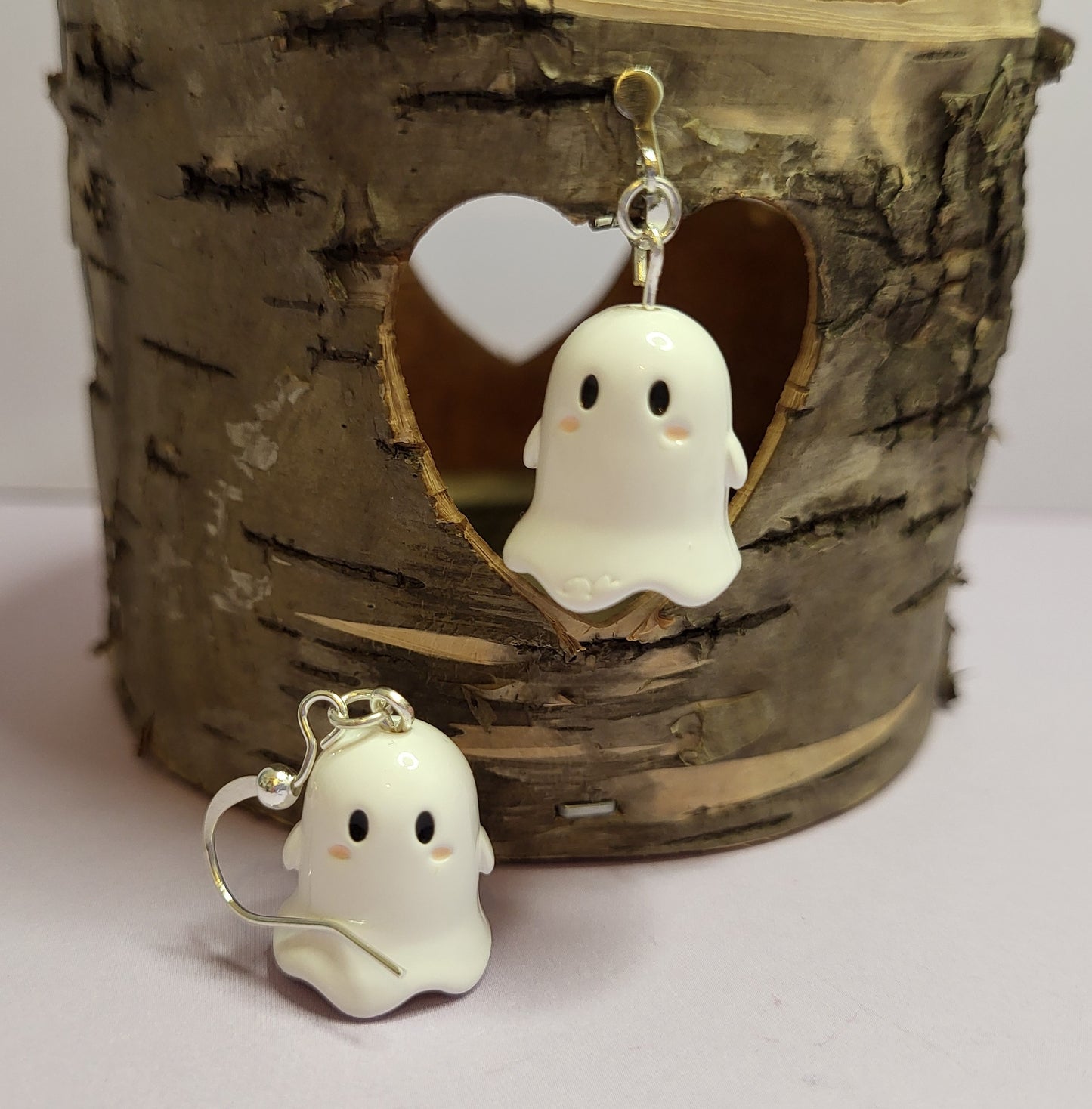 Cute 3D Ghost Earrings.  Halloween Earrings. Nickel Free Wires or Clip On