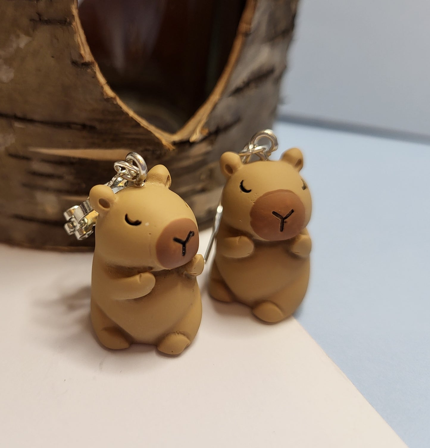 Adorable 3D Capybara Earrings. Animal Jewellery. Nickel Free Wires or Clip On