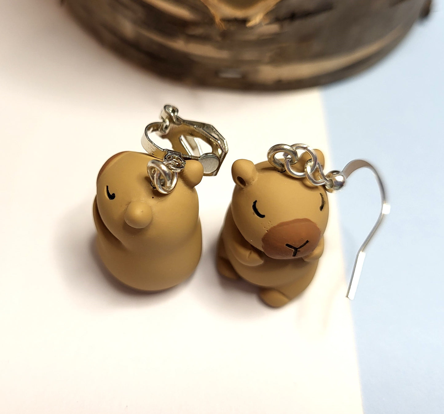 Adorable 3D Capybara Earrings. Animal Jewellery. Nickel Free Wires or Clip On