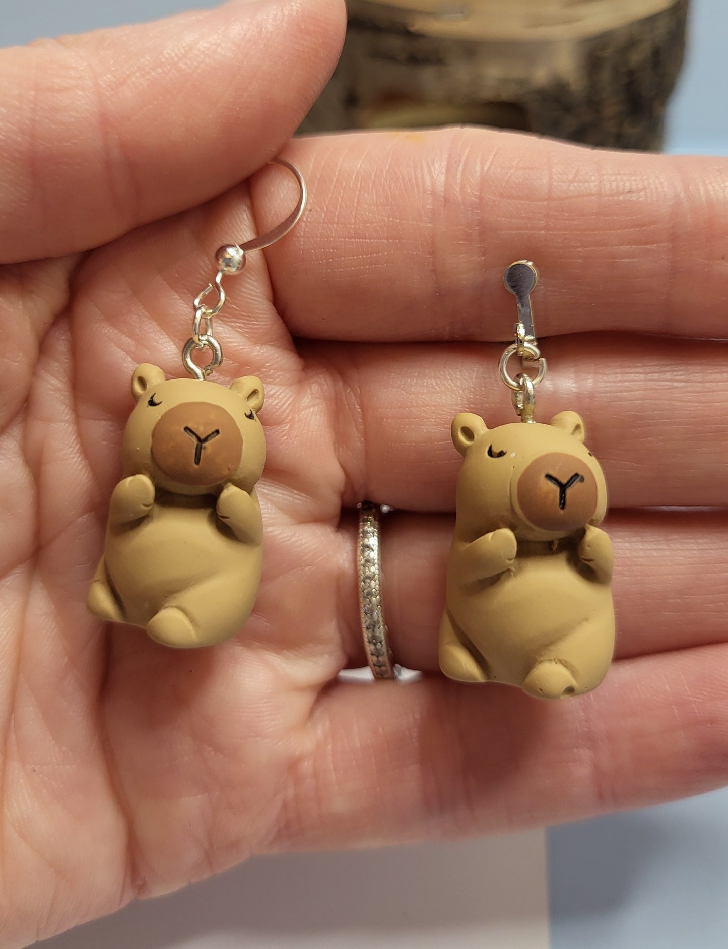 Adorable 3D Capybara Earrings. Animal Jewellery. Nickel Free Wires or Clip On