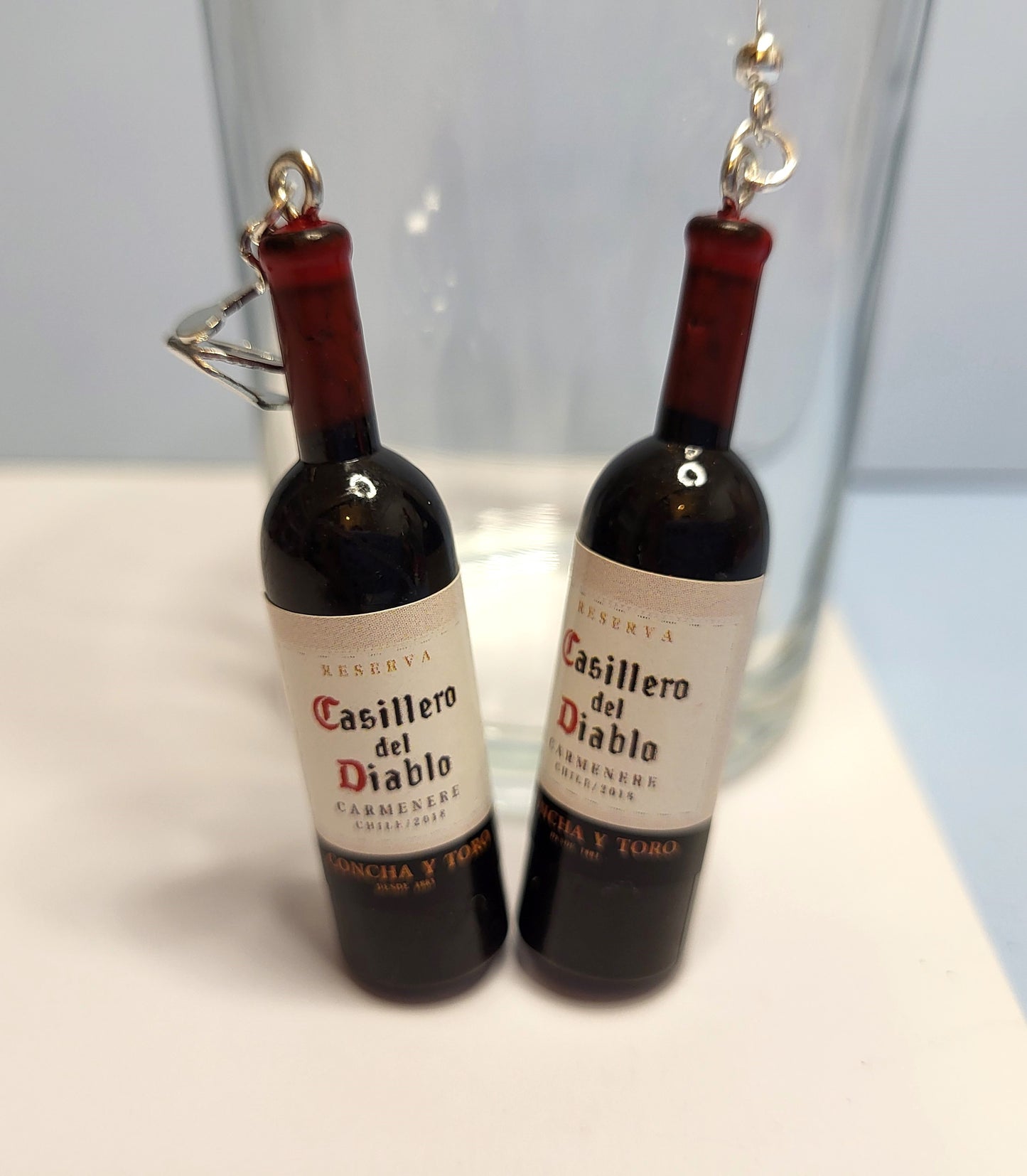 Novelty Red Wine Bottle Earrings. Statement Earrings. Nickel Free Wires or Clip On