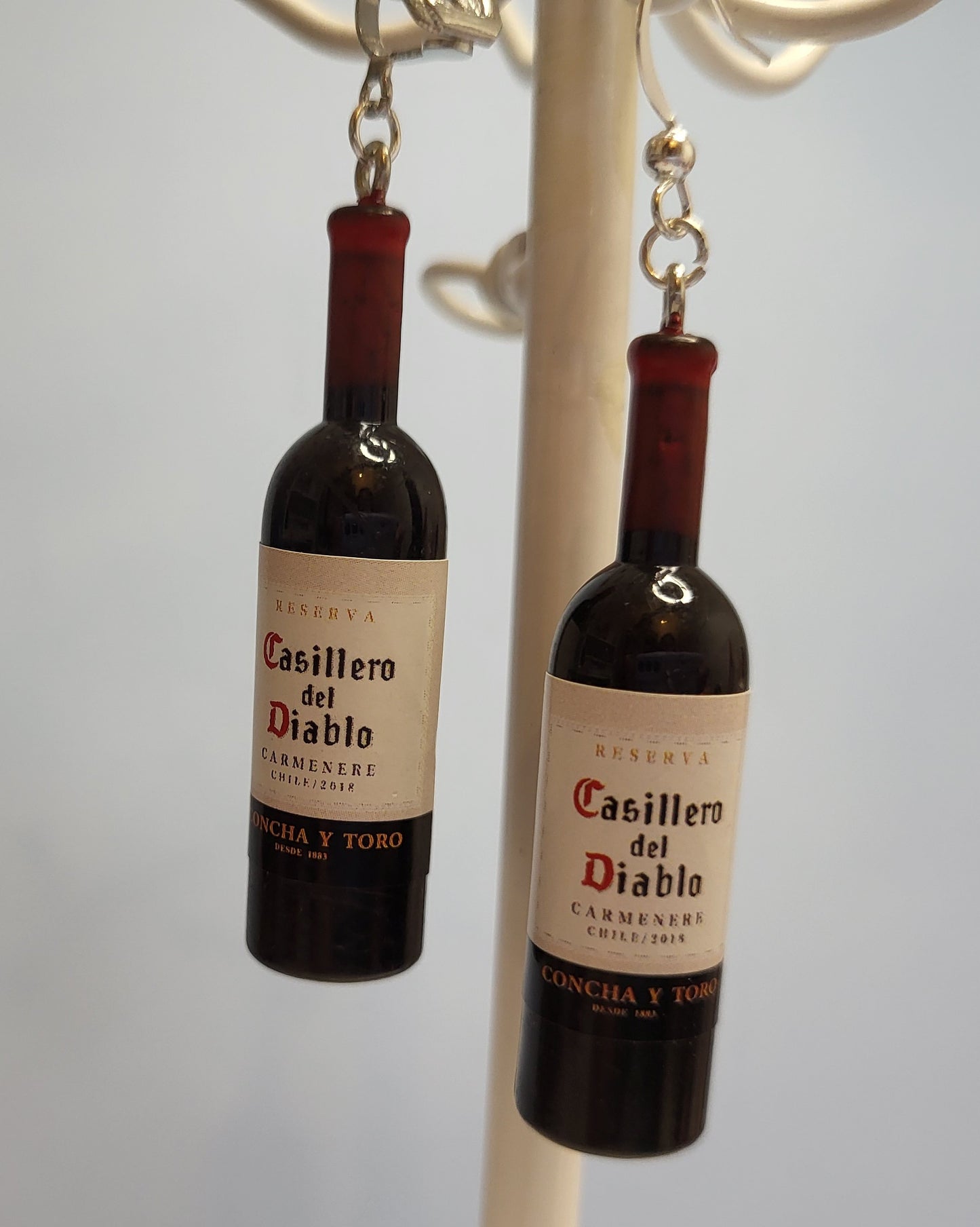 Novelty Red Wine Bottle Earrings. Statement Earrings. Nickel Free Wires or Clip On