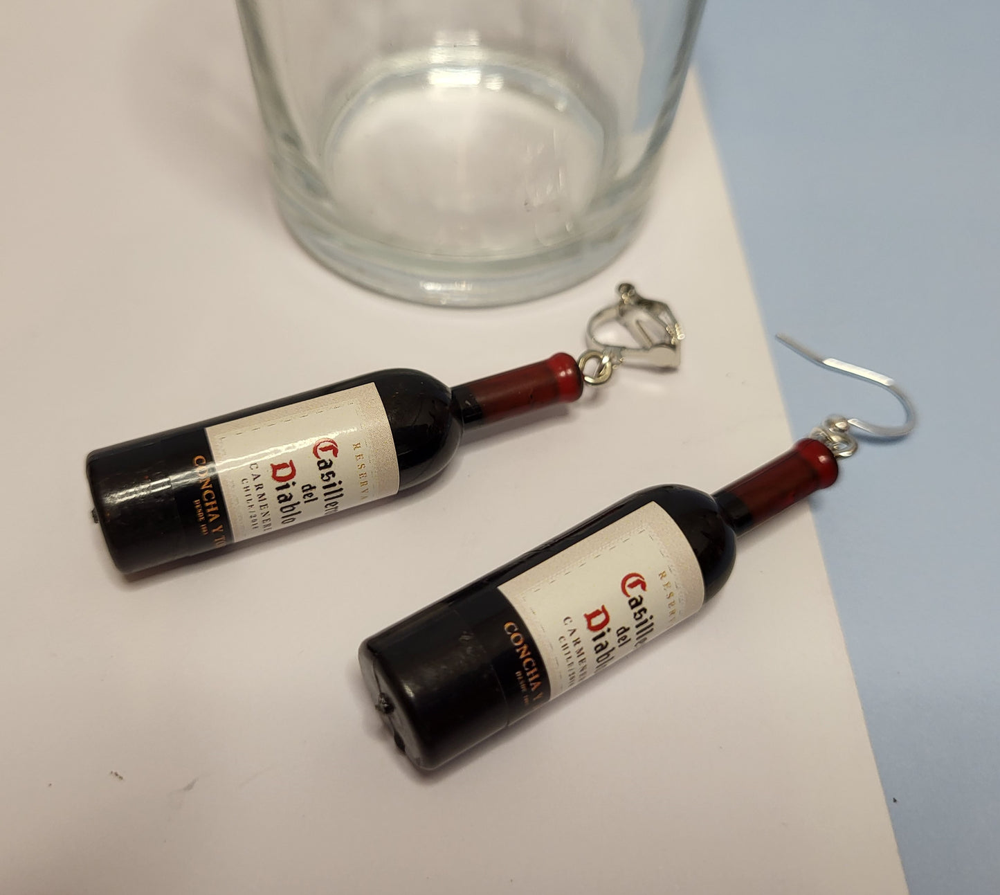 Novelty Red Wine Bottle Earrings. Statement Earrings. Nickel Free Wires or Clip On