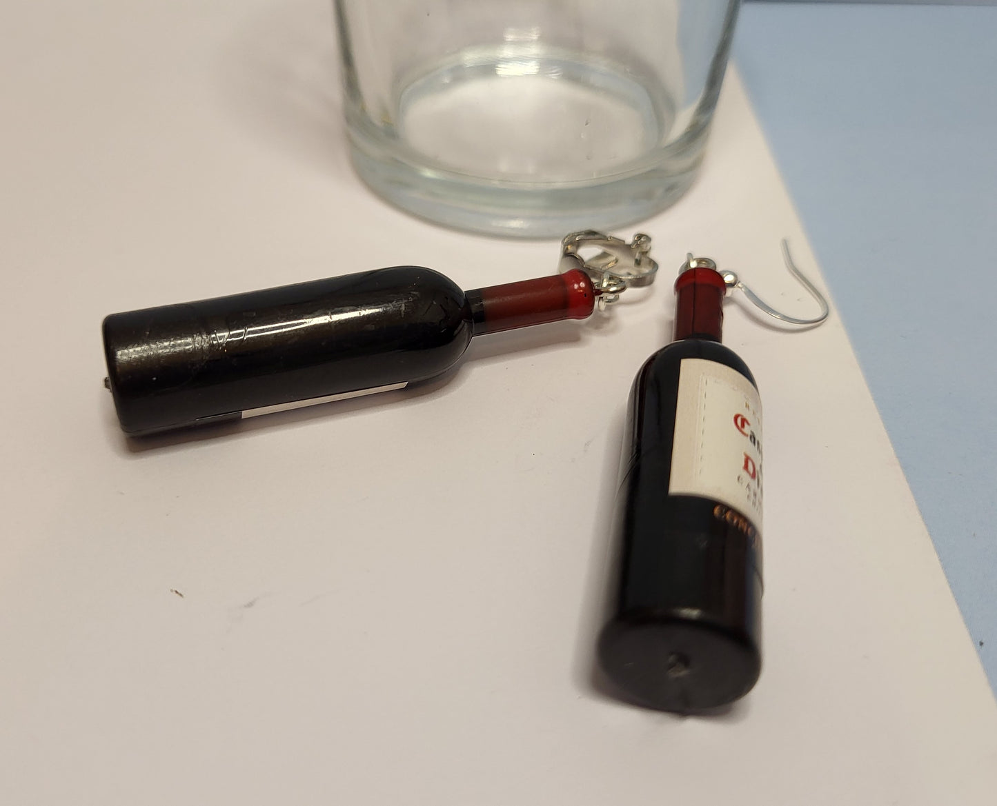 Novelty Red Wine Bottle Earrings. Statement Earrings. Nickel Free Wires or Clip On