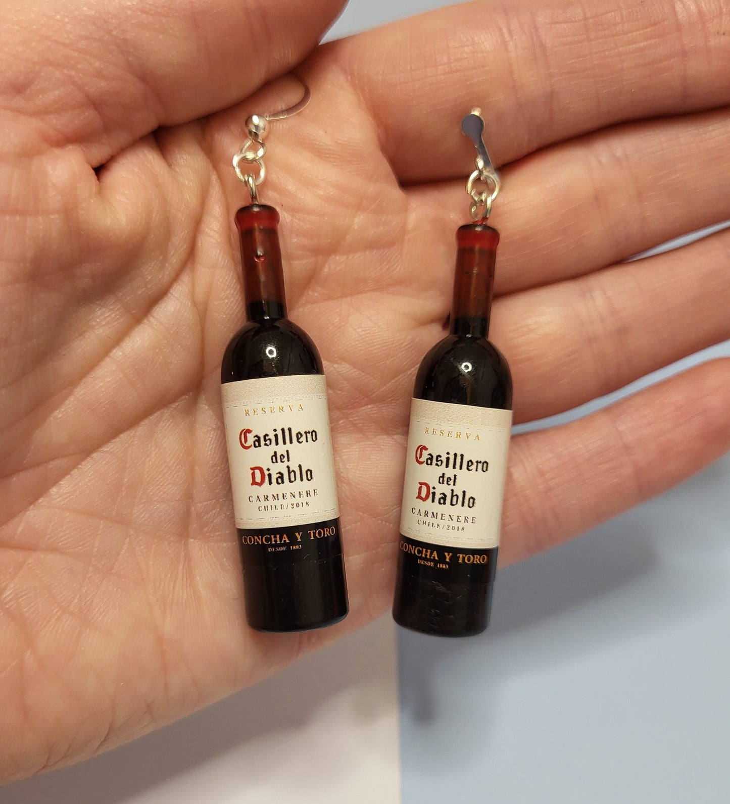 Novelty Red Wine Bottle Earrings. Statement Earrings. Nickel Free Wires or Clip On