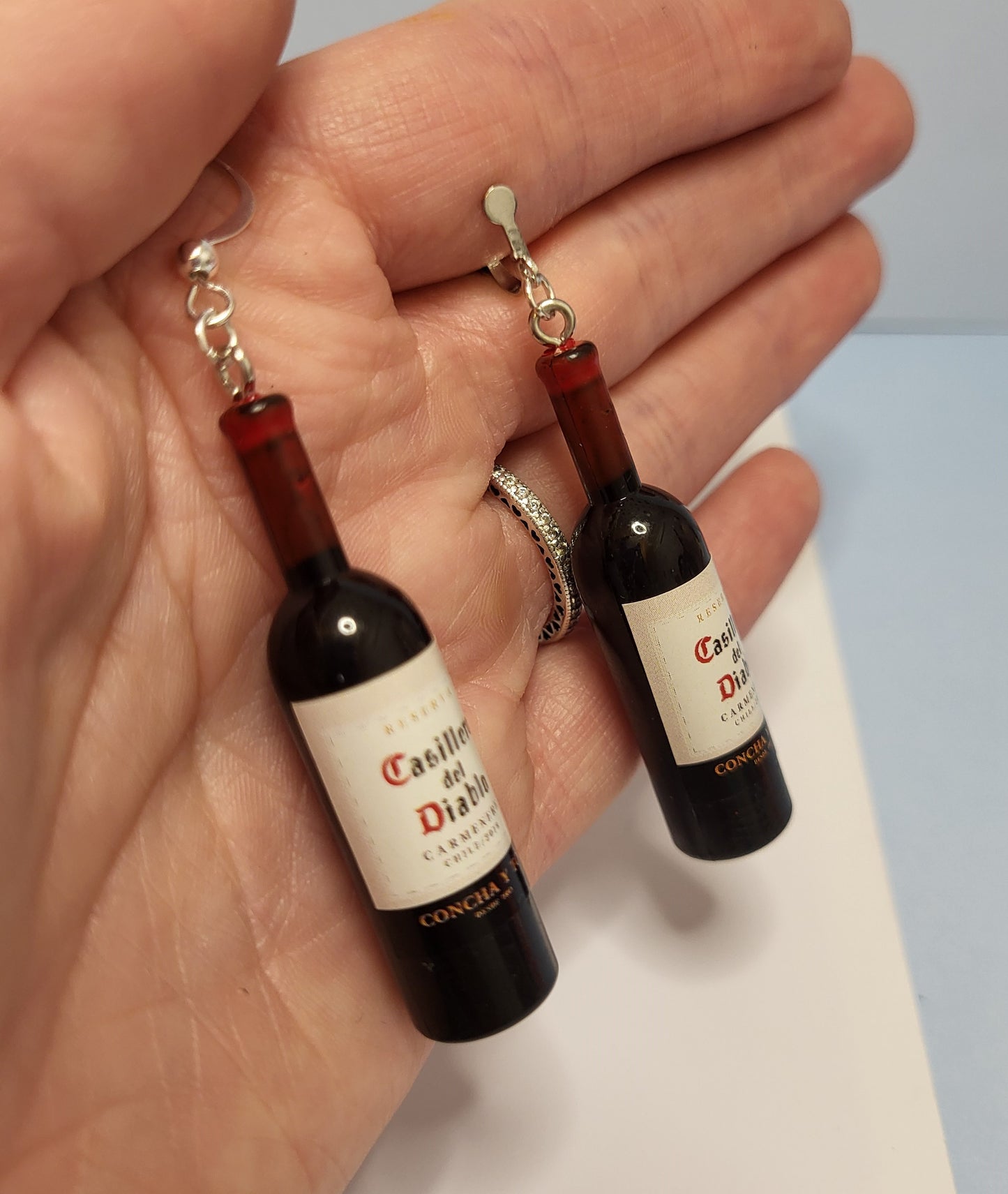 Novelty Red Wine Bottle Earrings. Statement Earrings. Nickel Free Wires or Clip On