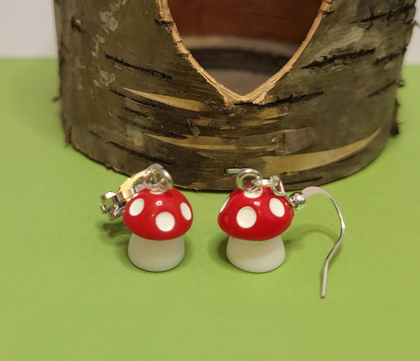 Cute Little Toadstool Earrings.  Autumn Mushroom Earrings. Nickel Free Wires or Clip On