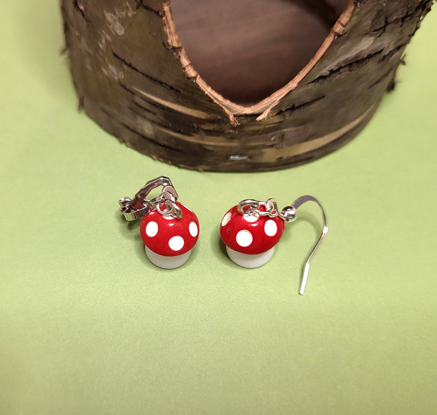 Cute Little Toadstool Earrings.  Autumn Mushroom Earrings. Nickel Free Wires or Clip On