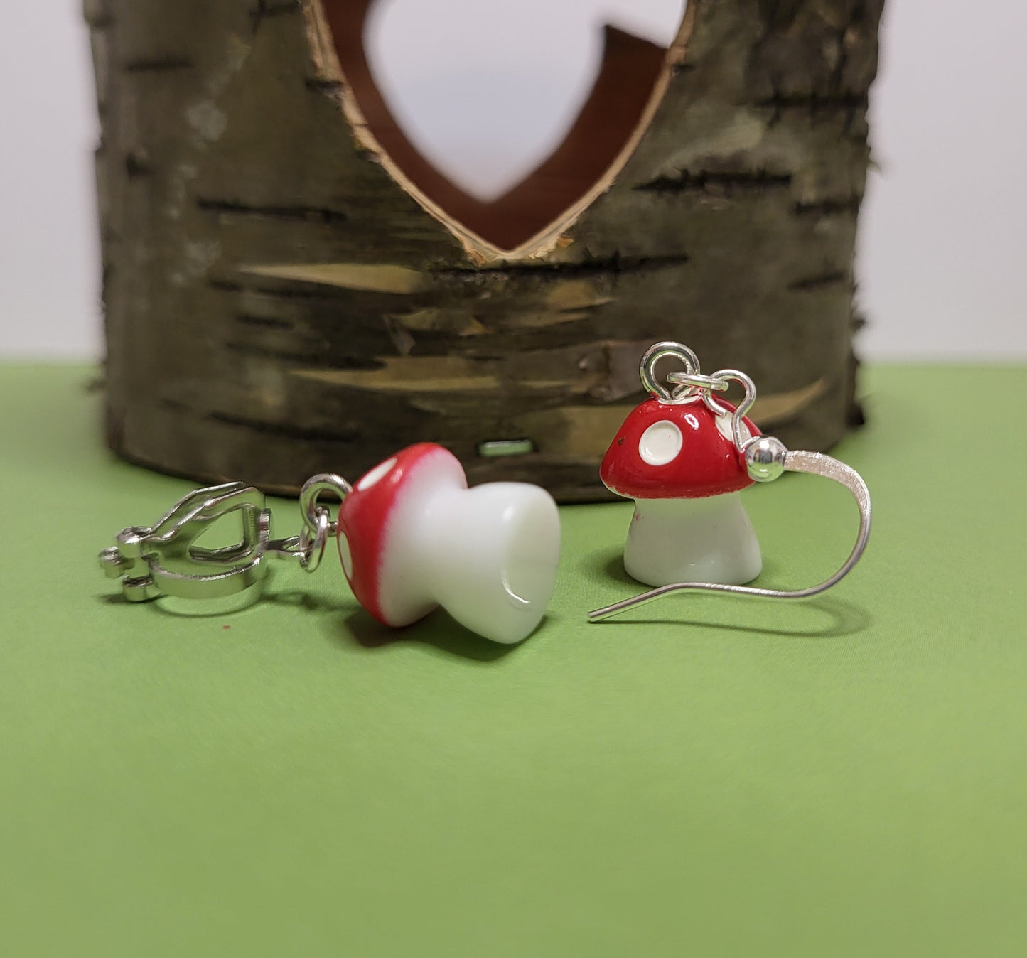 Cute Little Toadstool Earrings.  Autumn Mushroom Earrings. Nickel Free Wires or Clip On