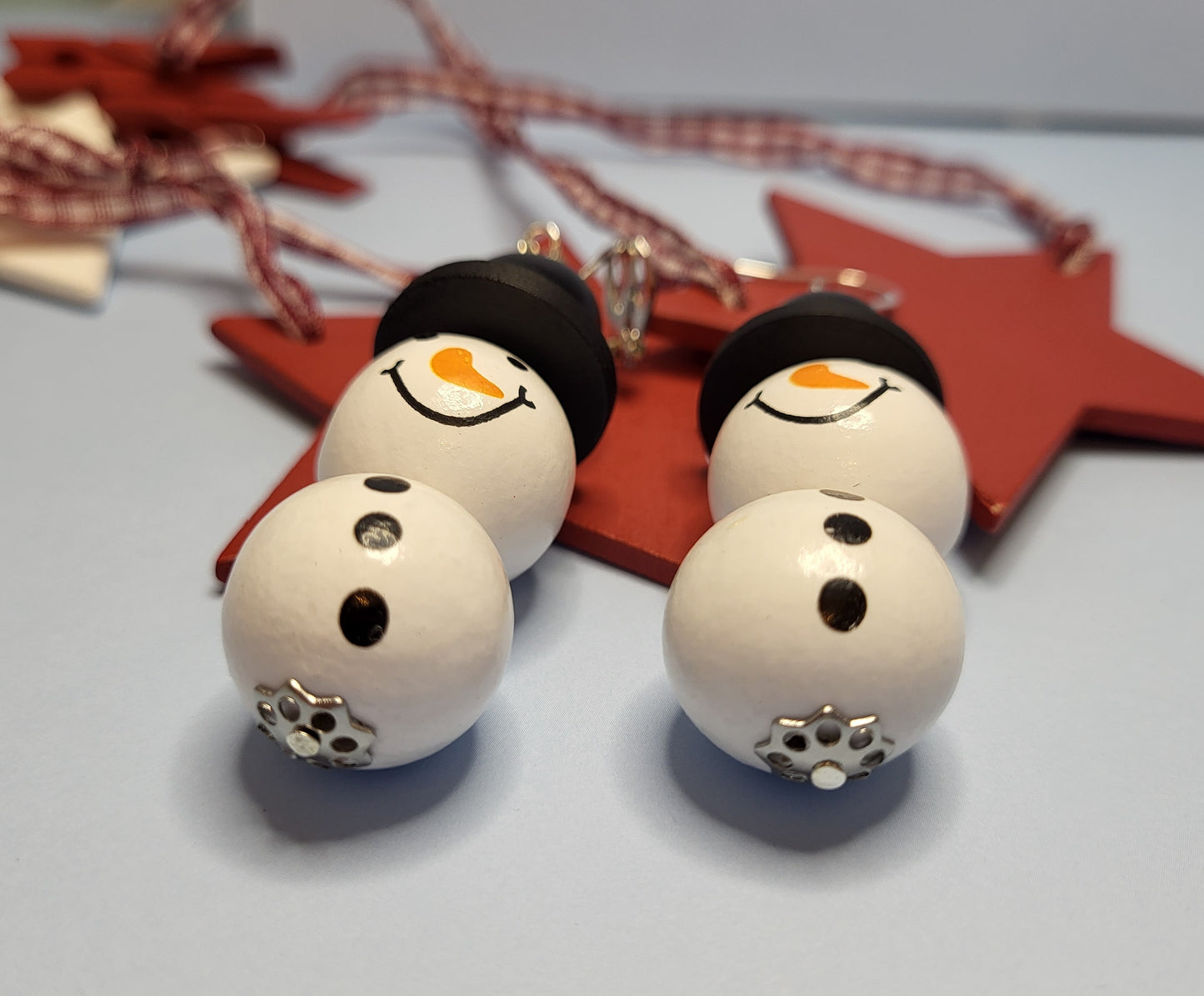 Wooden Beaded Snowman Earrings. Christmas Jewellery. Nickel Free Wires or Clip On