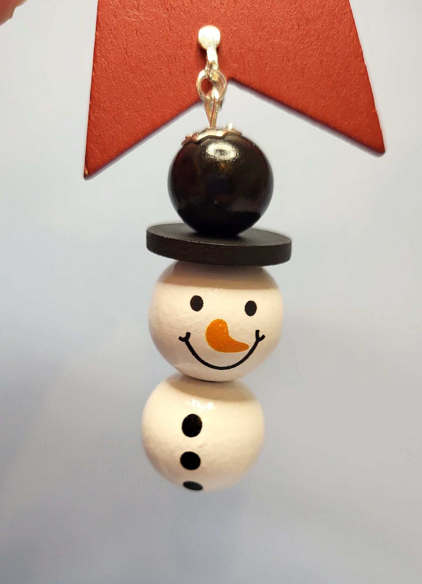 Wooden Beaded Snowman Earrings. Christmas Jewellery. Nickel Free Wires or Clip On