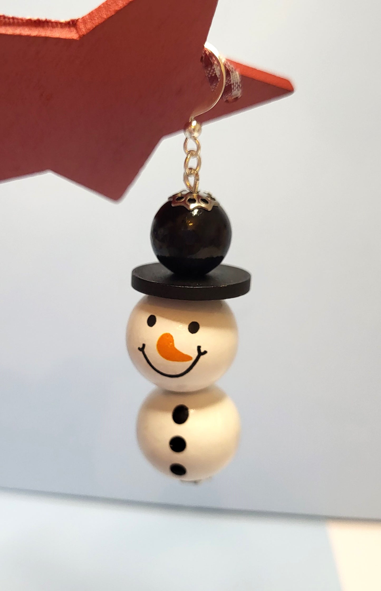 Wooden Beaded Snowman Earrings. Christmas Jewellery. Nickel Free Wires or Clip On