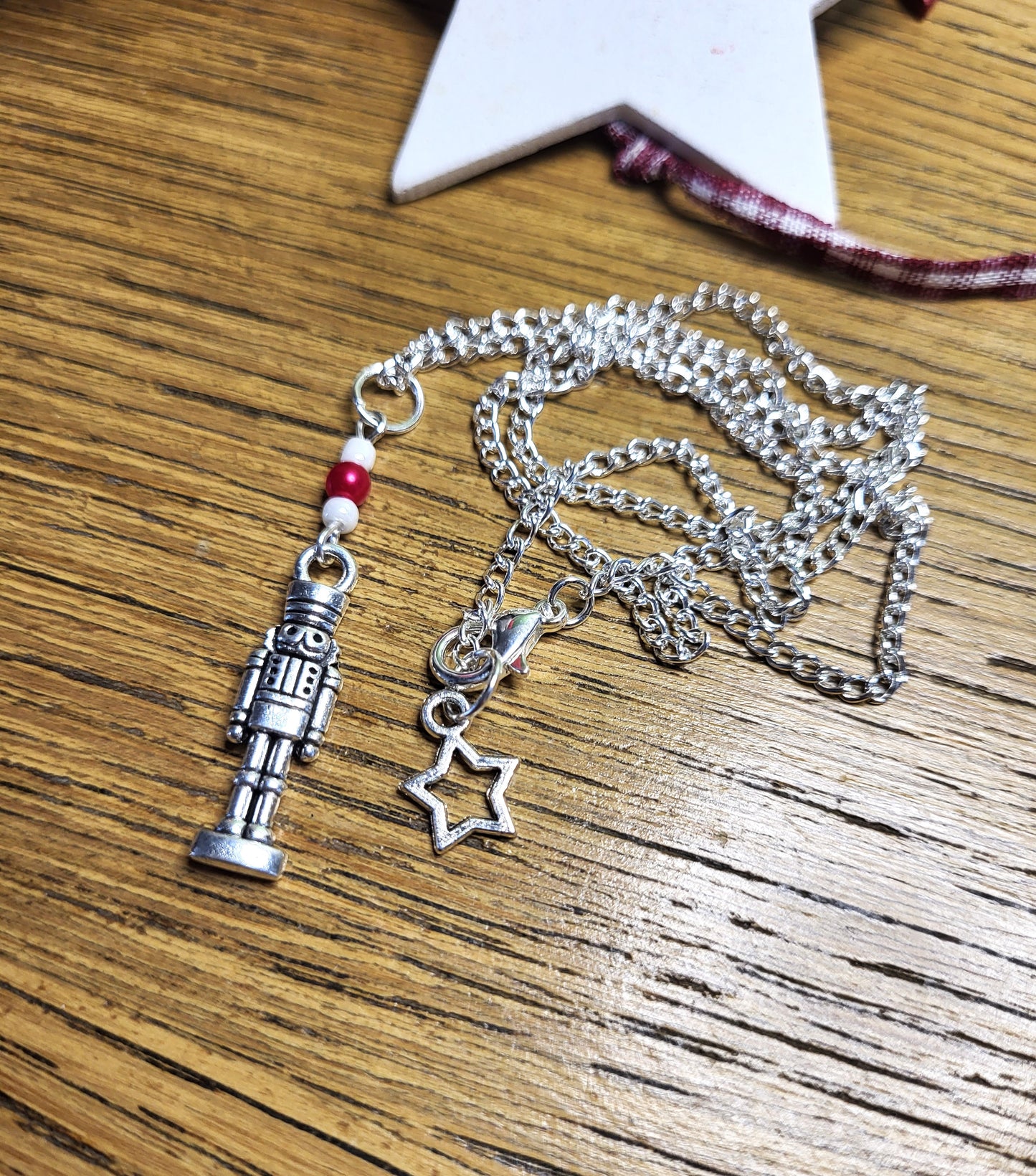 Silver Tone Nutcracker Christmas Necklace.  One of a Kind.