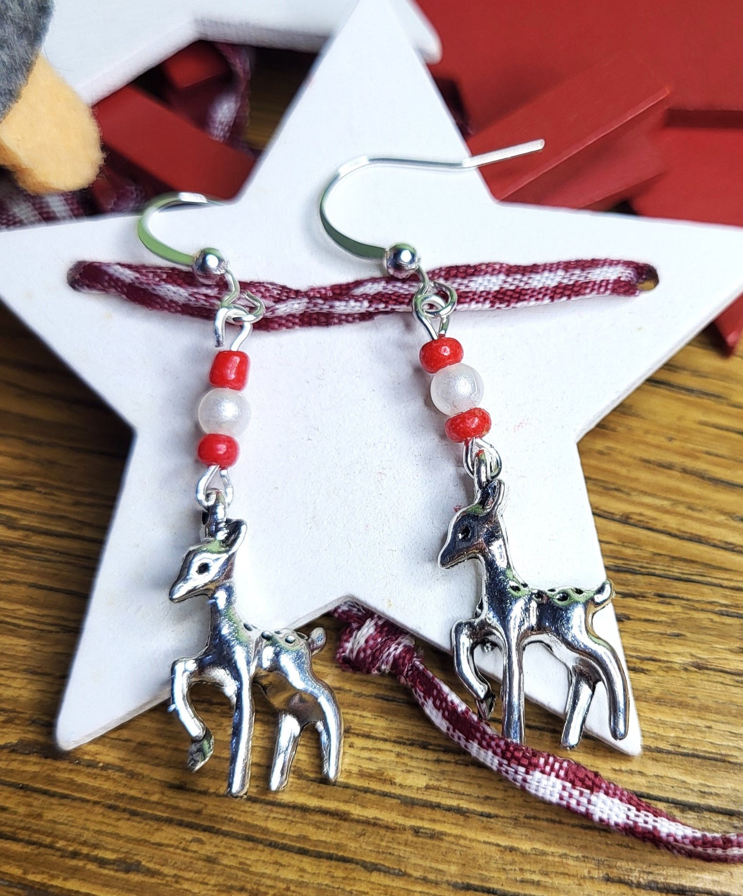 Silver Tone Deer Earrings. Clip on or Nickel Free Wires. One of a Kind