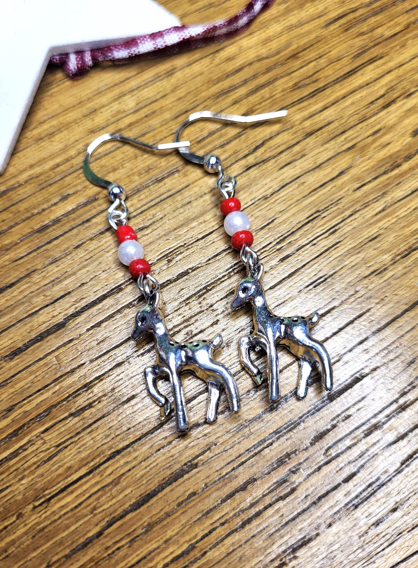 Silver Tone Deer Earrings. Clip on or Nickel Free Wires. One of a Kind