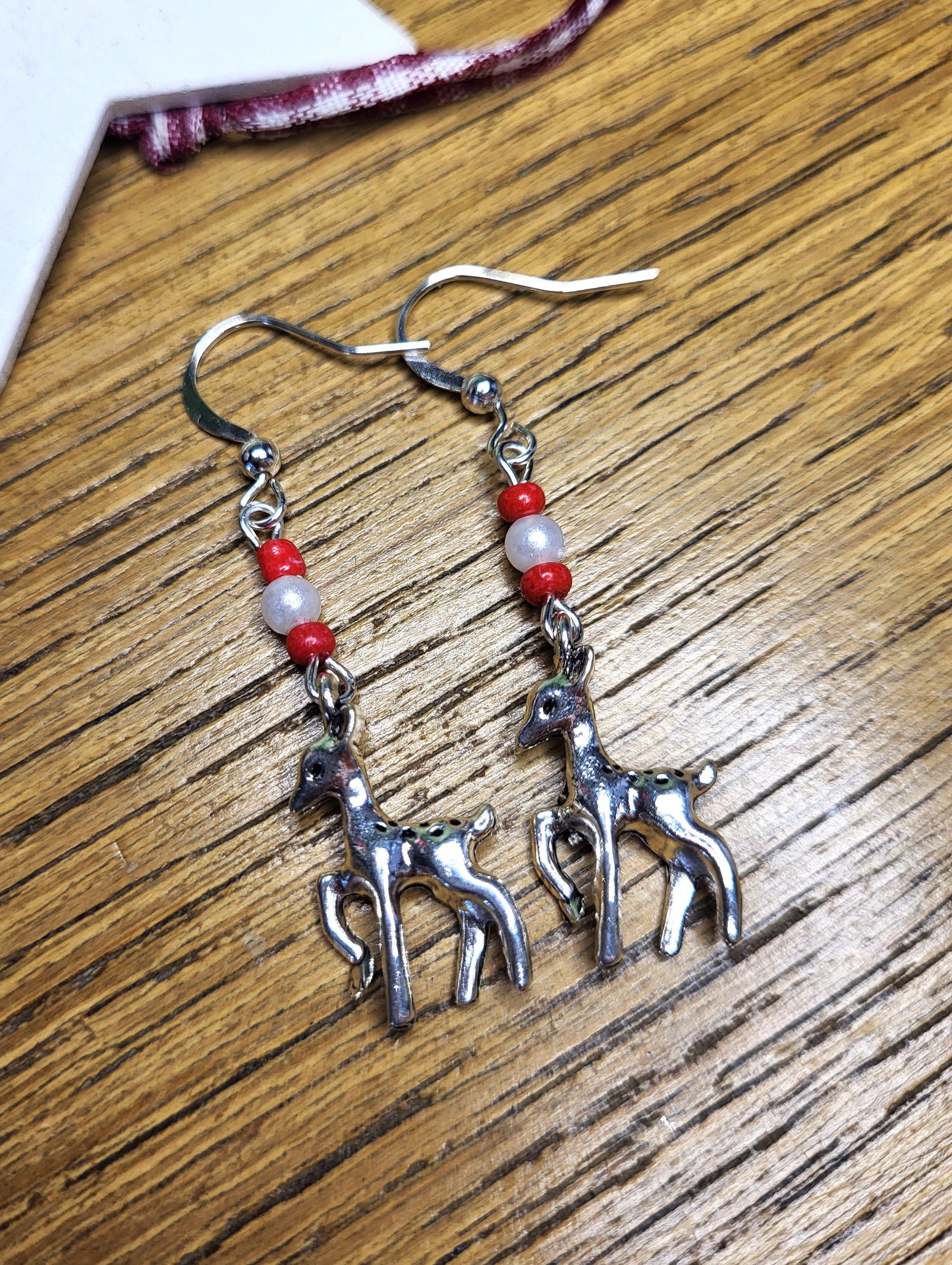 Silver Tone Deer Earrings. Clip on or Nickel Free Wires. One of a Kind