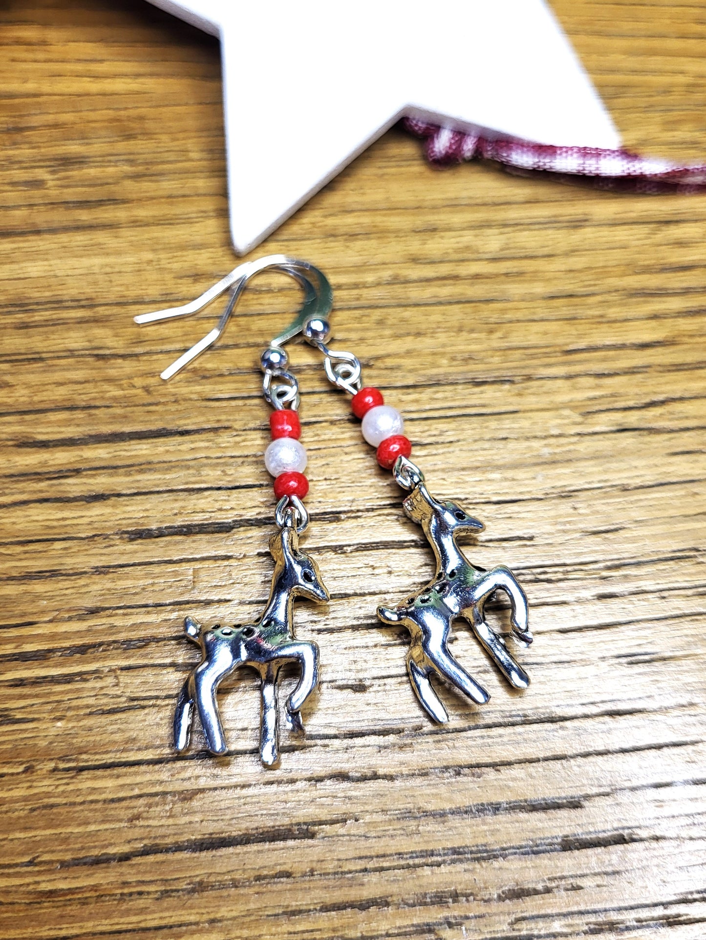 Silver Tone Deer Earrings. Clip on or Nickel Free Wires. One of a Kind