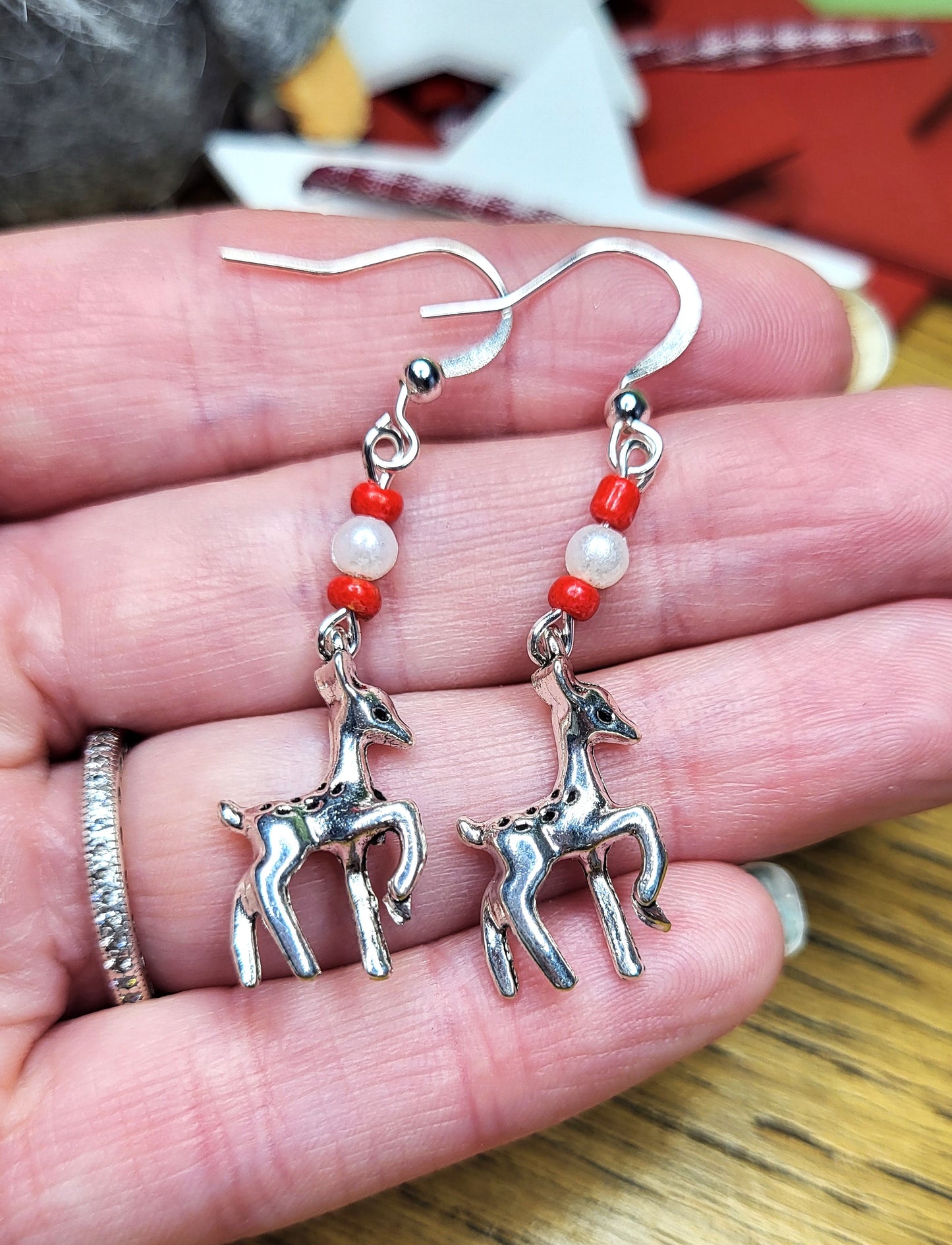 Silver Tone Deer Earrings. Clip on or Nickel Free Wires. One of a Kind