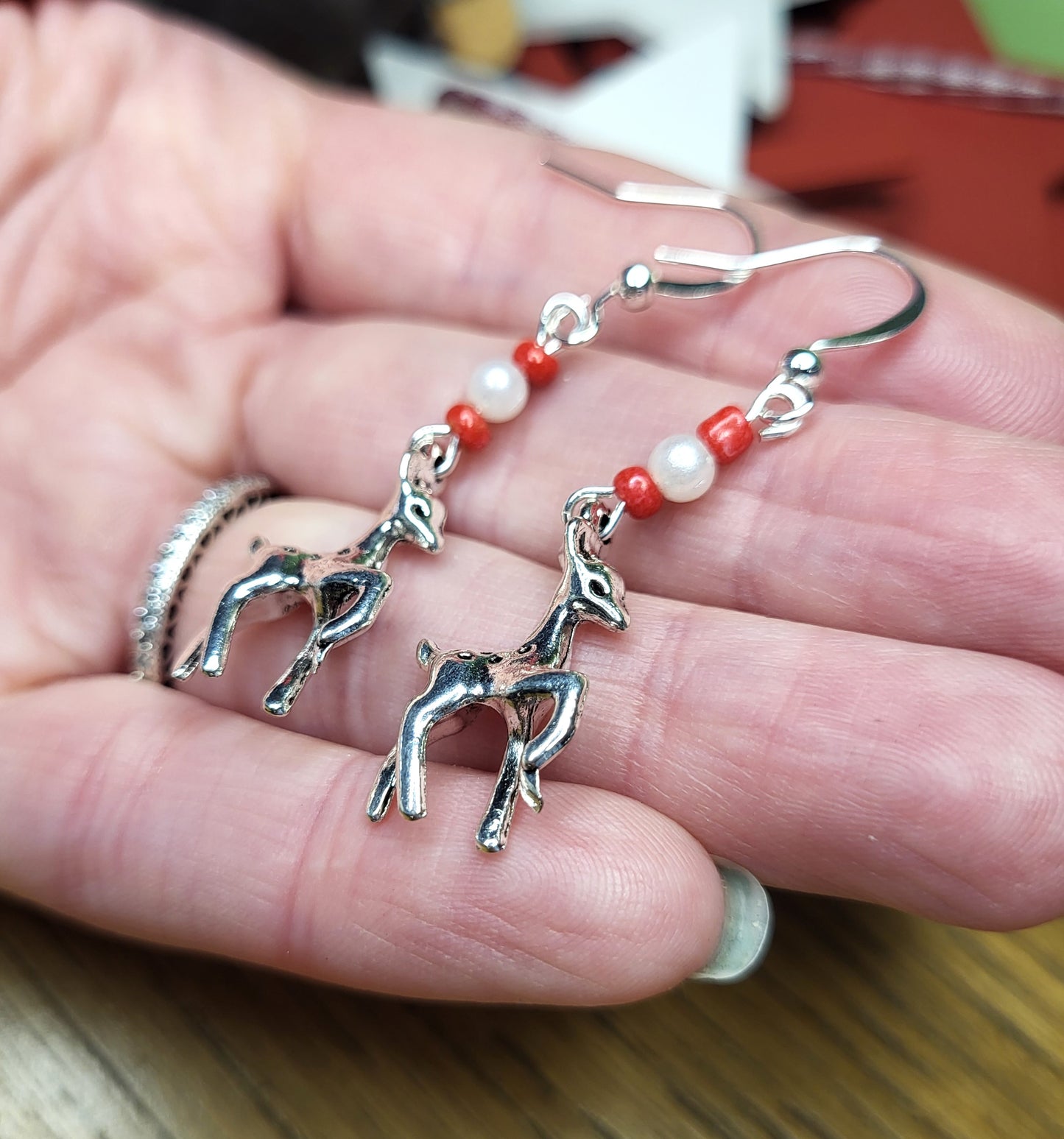 Silver Tone Deer Earrings. Clip on or Nickel Free Wires. One of a Kind