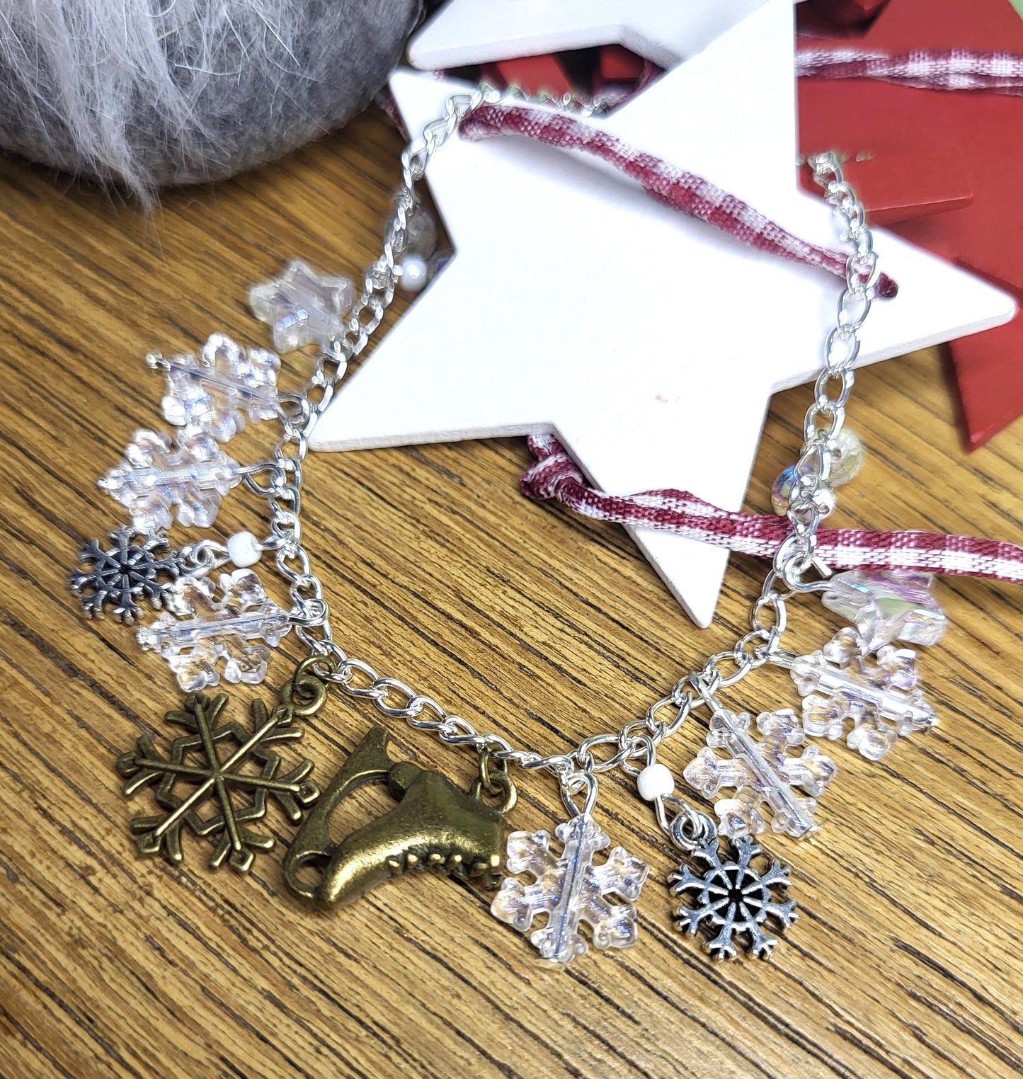 Snowflake Themed Charm Bracelet. Christmas Jewellery. One of a Kind