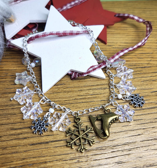 Snowflake Themed Charm Bracelet. Christmas Jewellery. One of a Kind