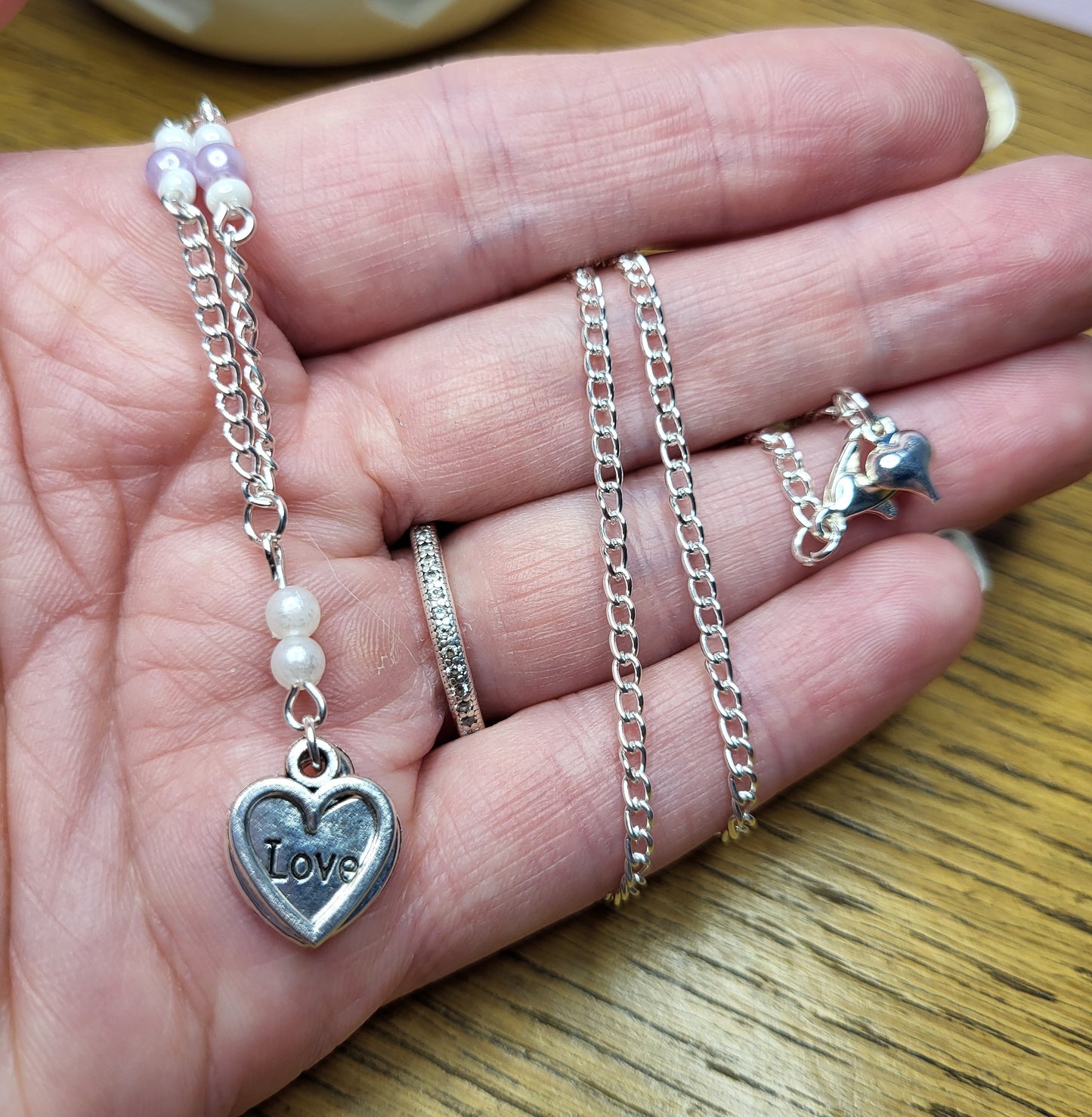 Love Heart Silver Tone Necklace and Earring Set. Nickel Free Wires or Clip On. One of a Kind